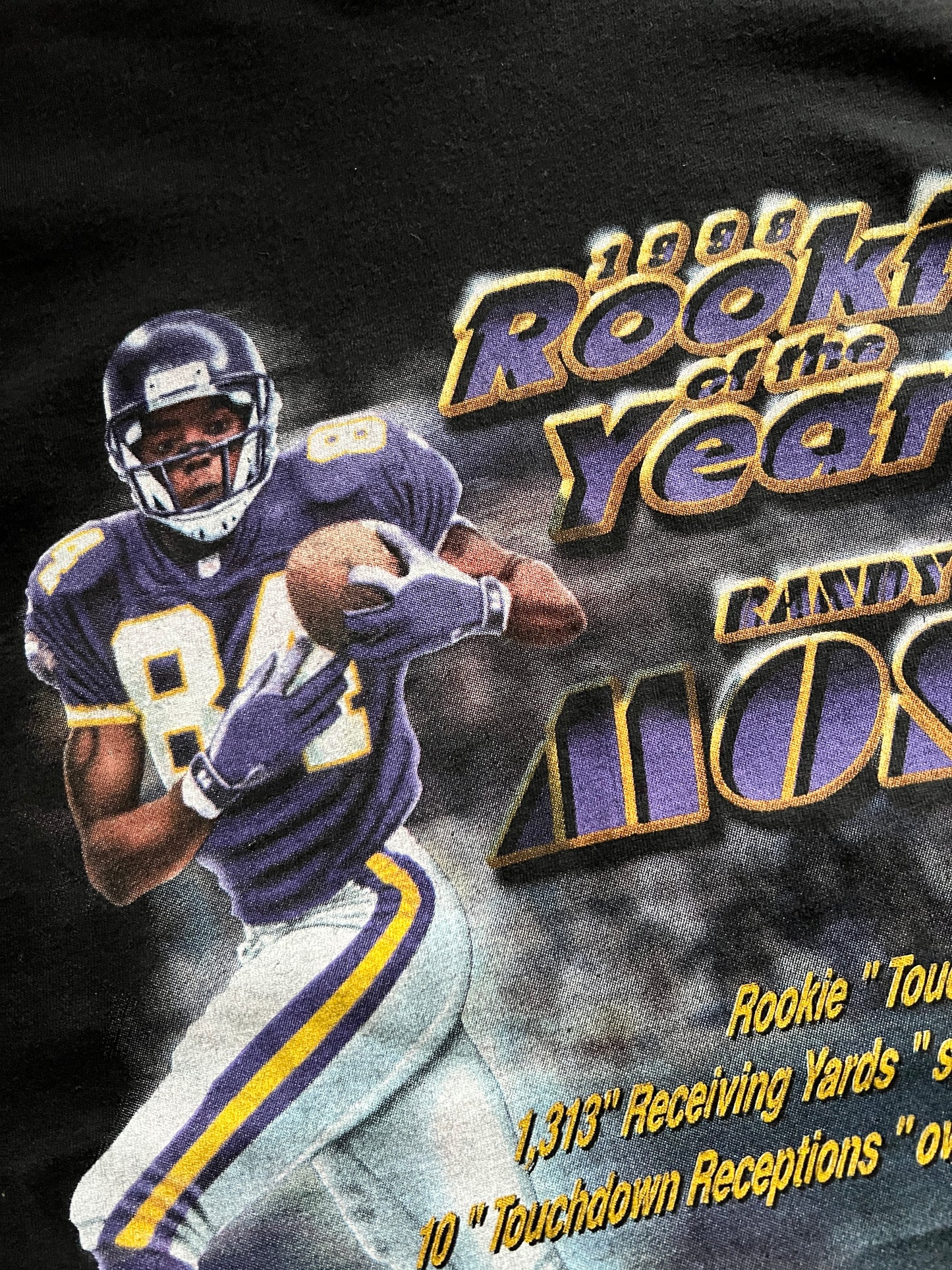 BLACK RANDY MOSS FOOTBALL TEE - 1990S - L