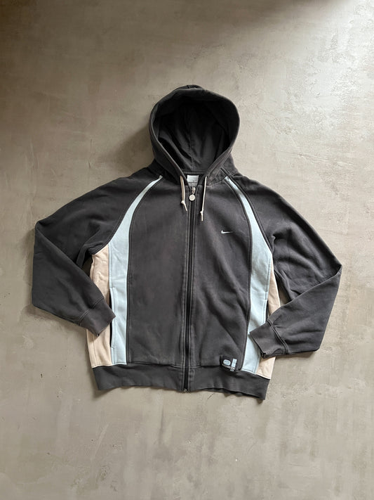 GREY/BABY BLUE NIKE ZIP UP HOODIE - 2000S - M