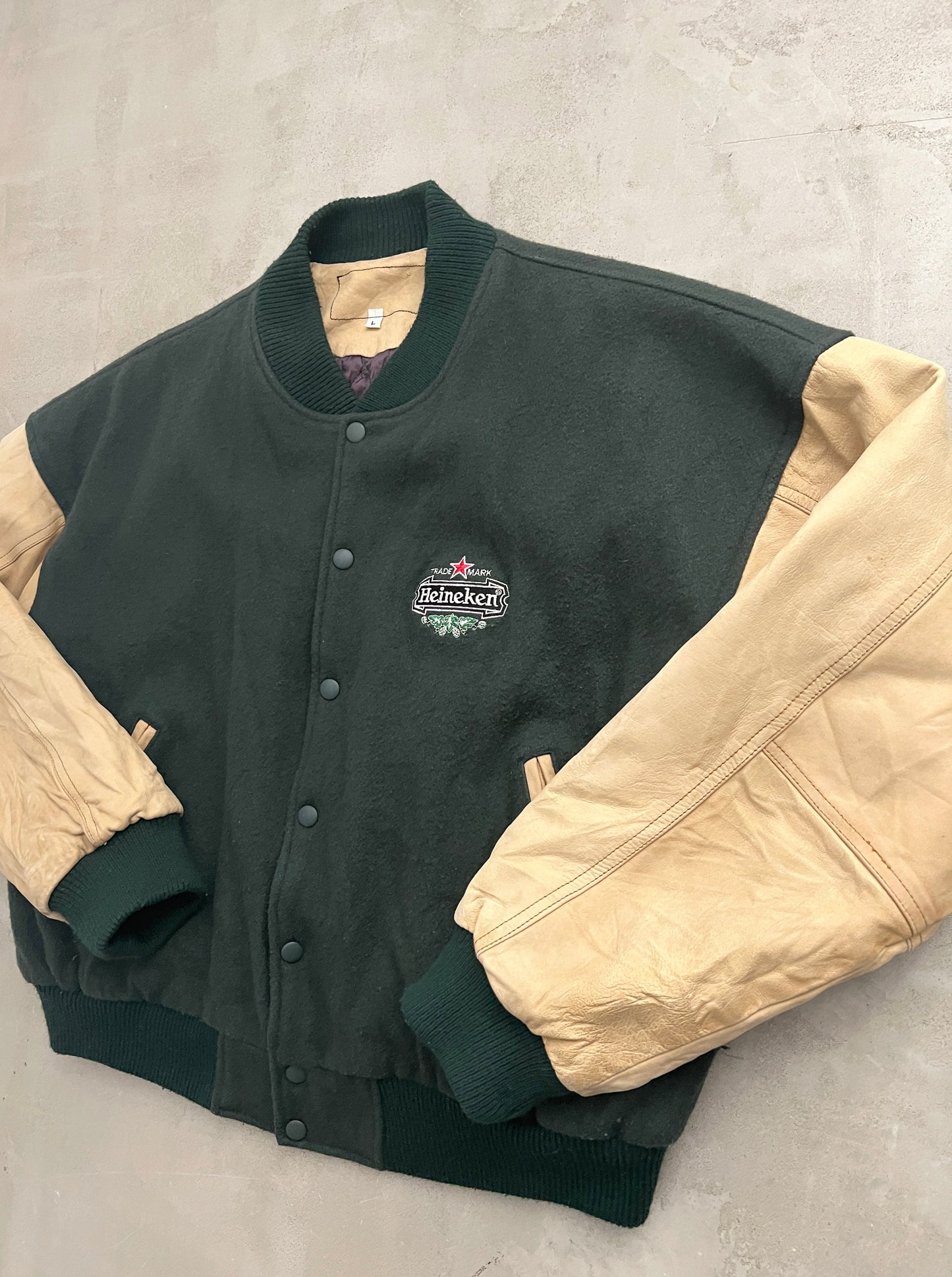 GREEN/CREME HEINEKEN BOMBER - 1990S - M