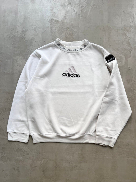 WHITE ADIDAS SPELLOUT SWEATER - 1990S