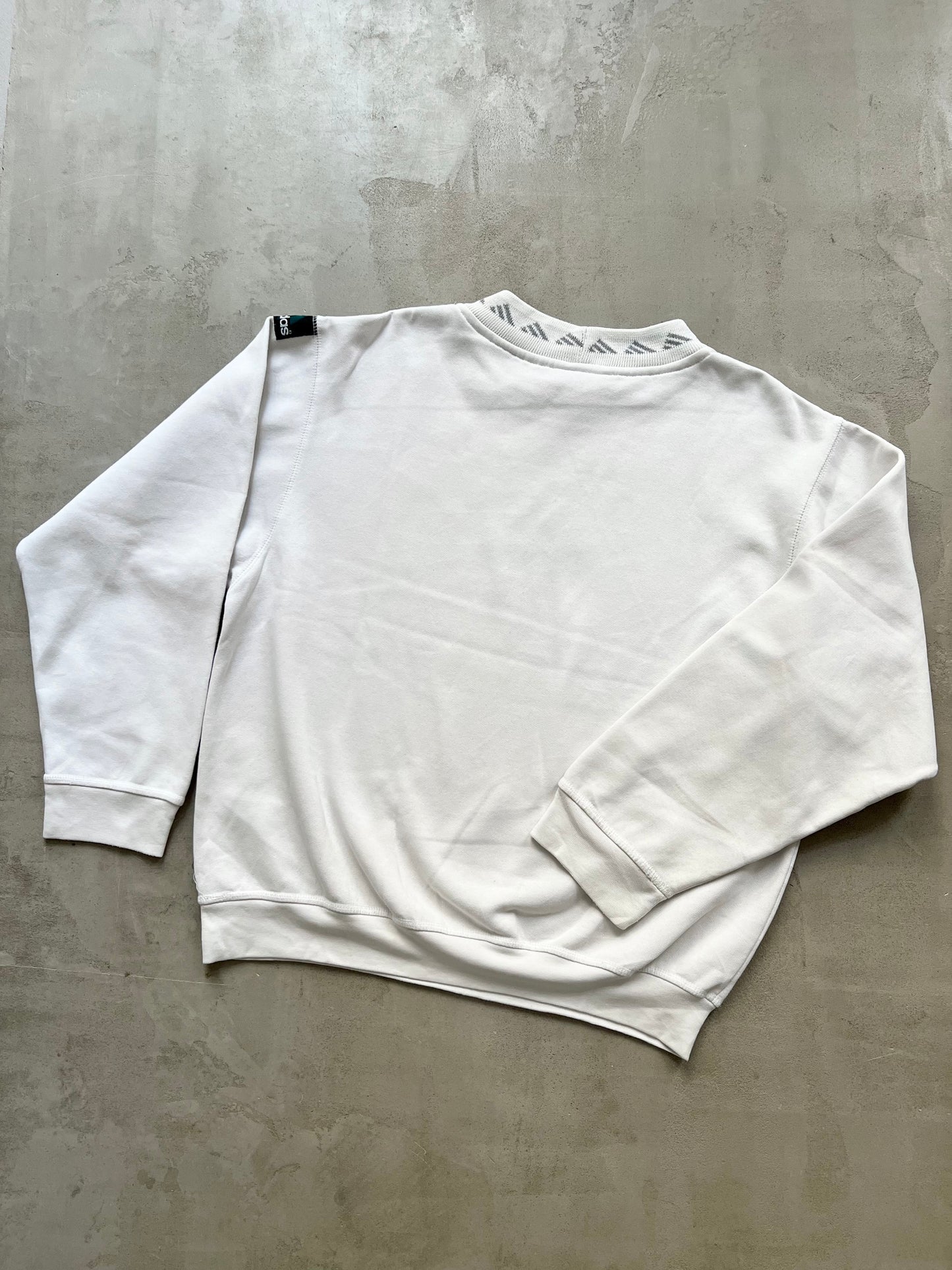 WHITE ADIDAS SPELLOUT SWEATER - 1990S