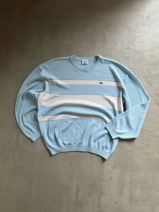 BABY BLUE/WHITE LACOSTE KNIT SWEATER - 2000S - L/M