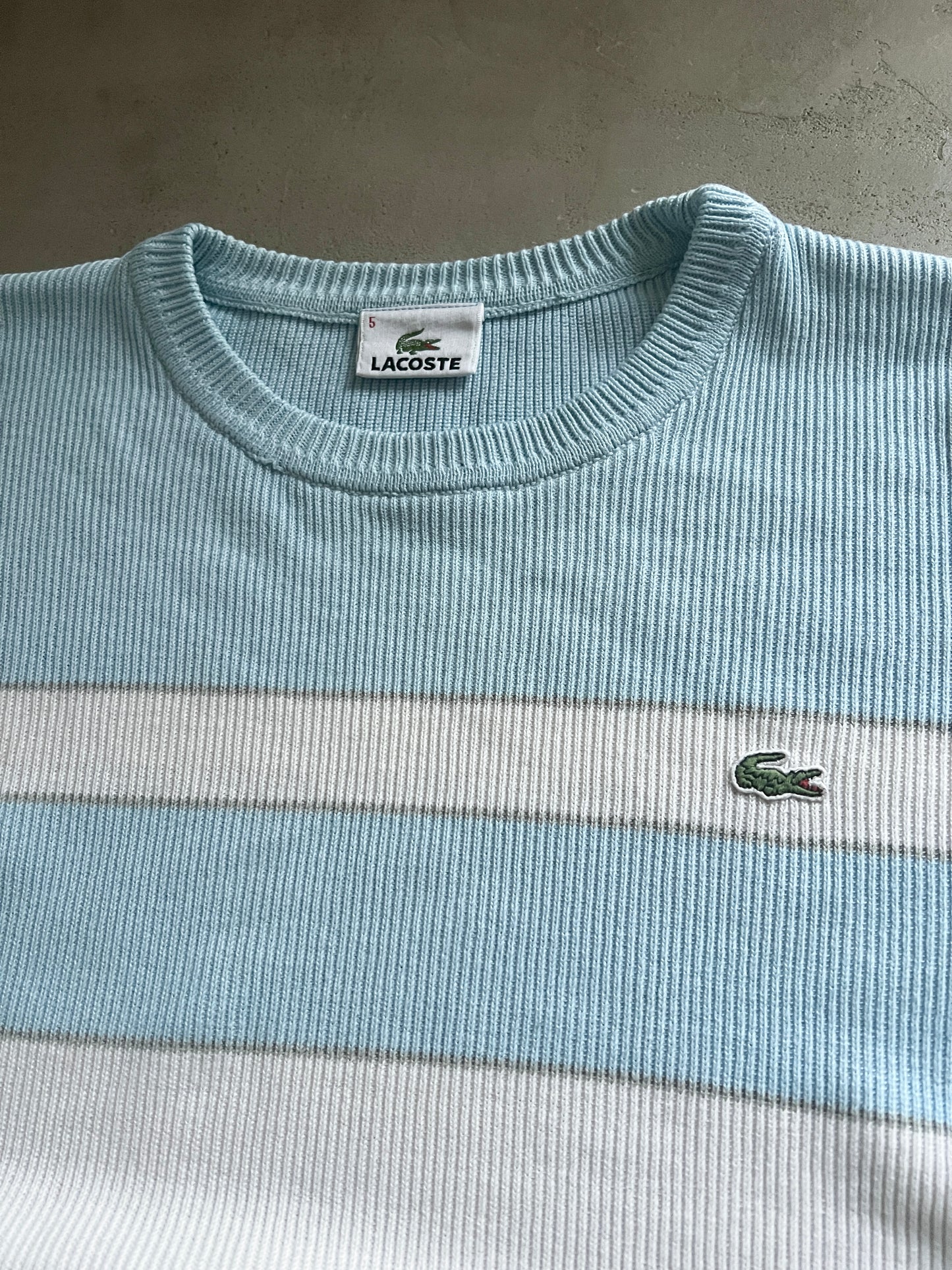 BABY BLUE/WHITE LACOSTE KNIT SWEATER - 2000S - L/M