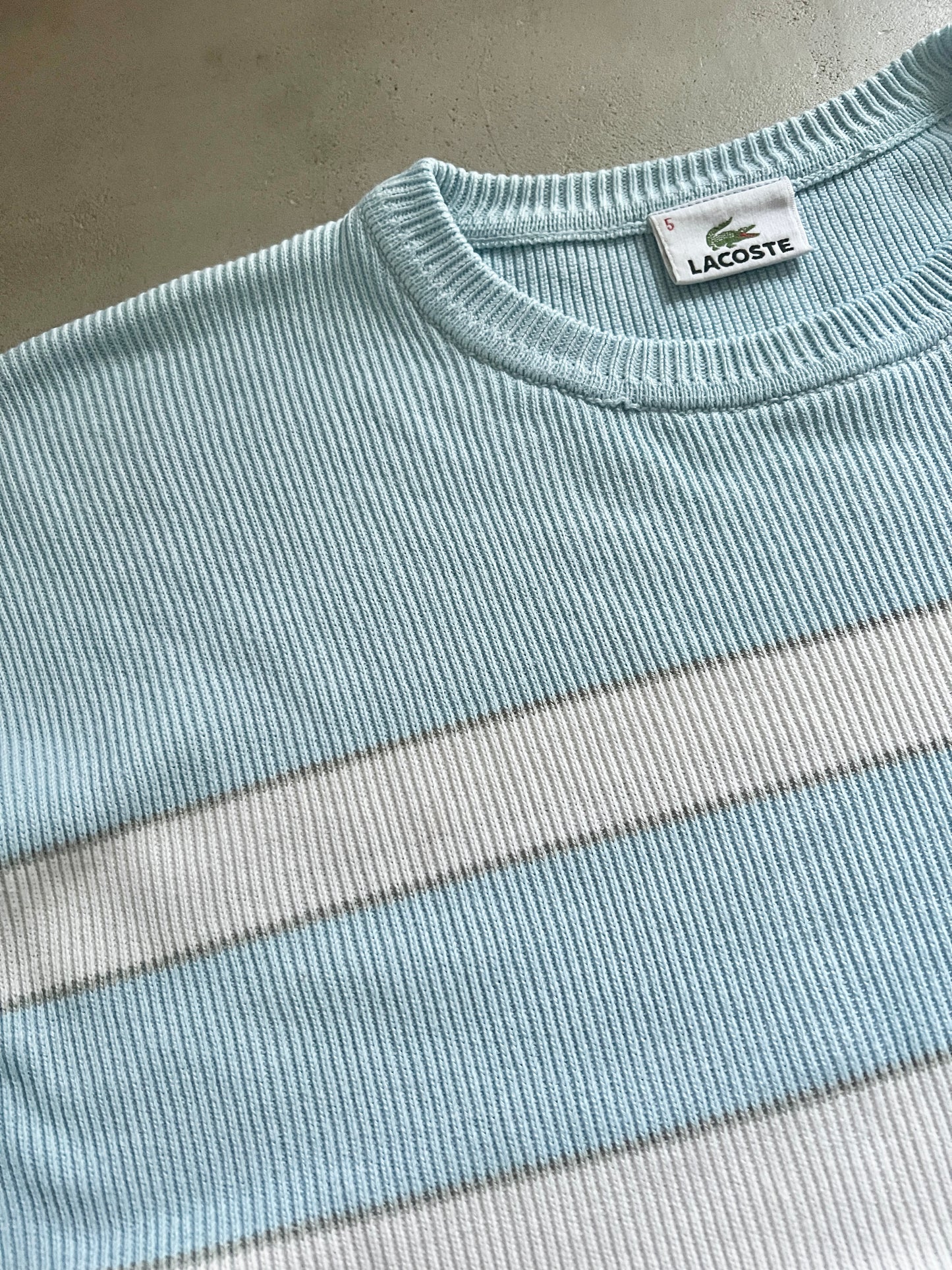 BABY BLUE/WHITE LACOSTE KNIT SWEATER - 2000S - L/M