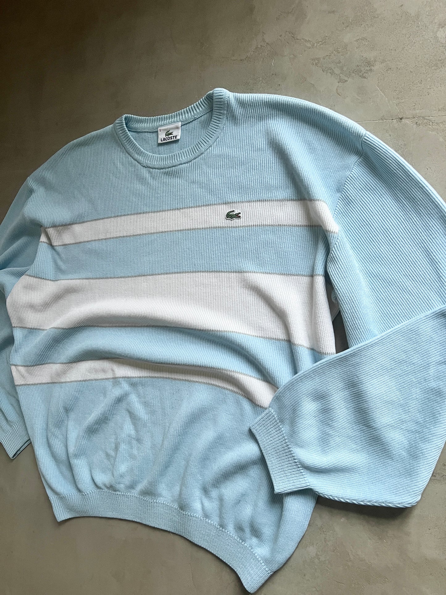 BABY BLUE/WHITE LACOSTE KNIT SWEATER - 2000S - L/M