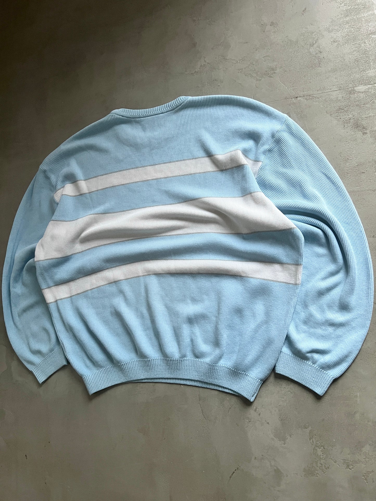 BABY BLUE/WHITE LACOSTE KNIT SWEATER - 2000S - L/M