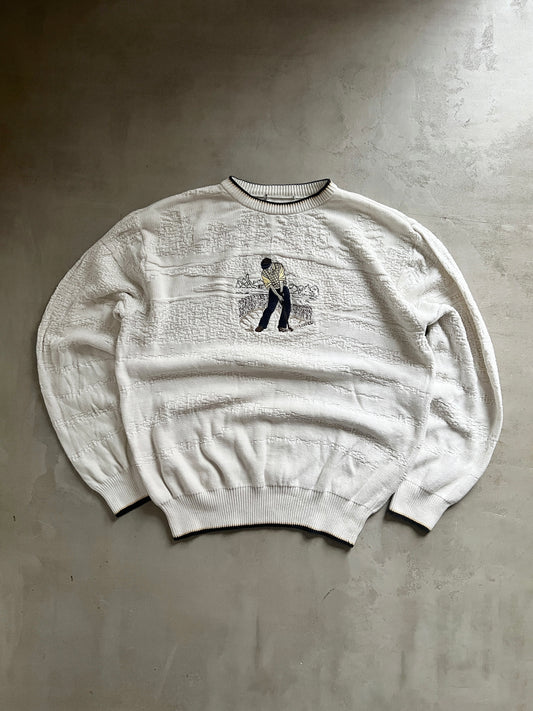 CREME GOLF KNIT SWEATER - 1990S - L