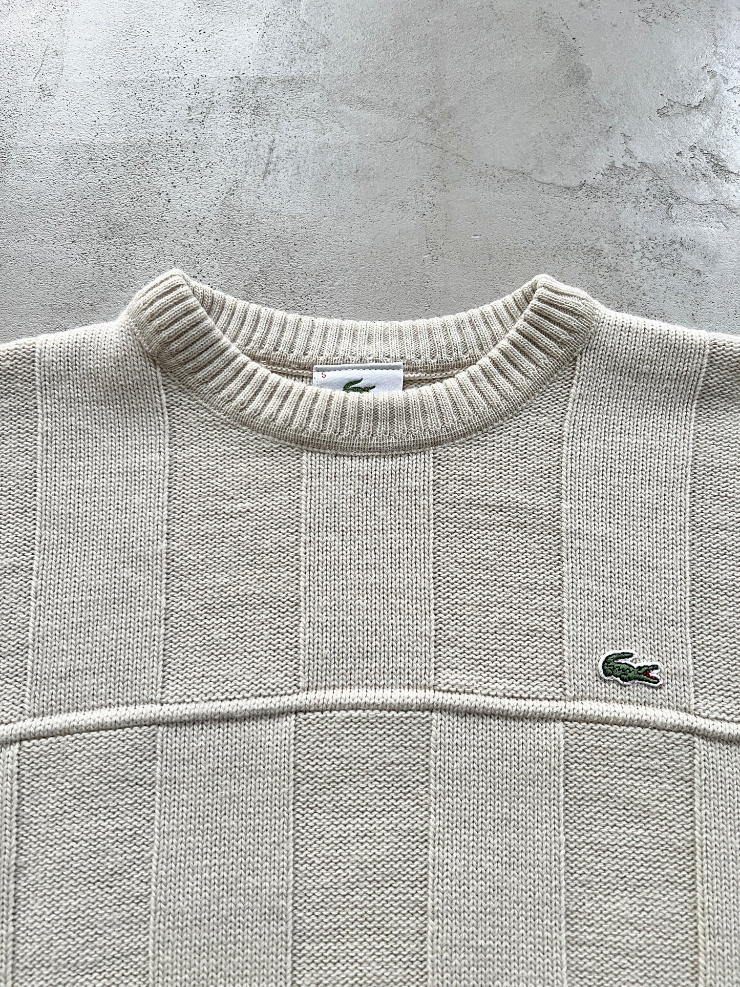 LIGHT BEIGE LACOSTE KNIT SWEATER - 2000S - M/S