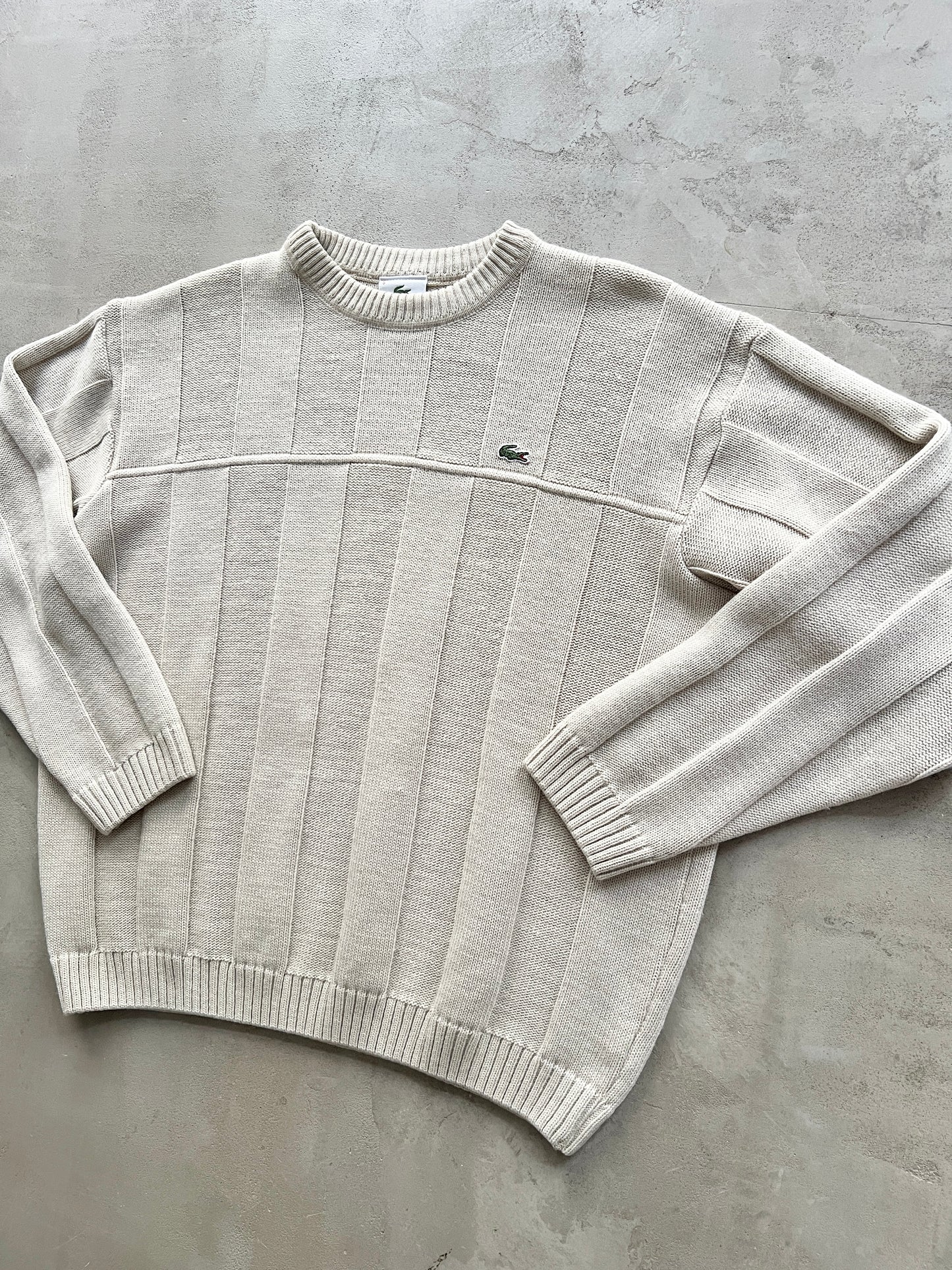 LIGHT BEIGE LACOSTE KNIT SWEATER - 2000S - M/S