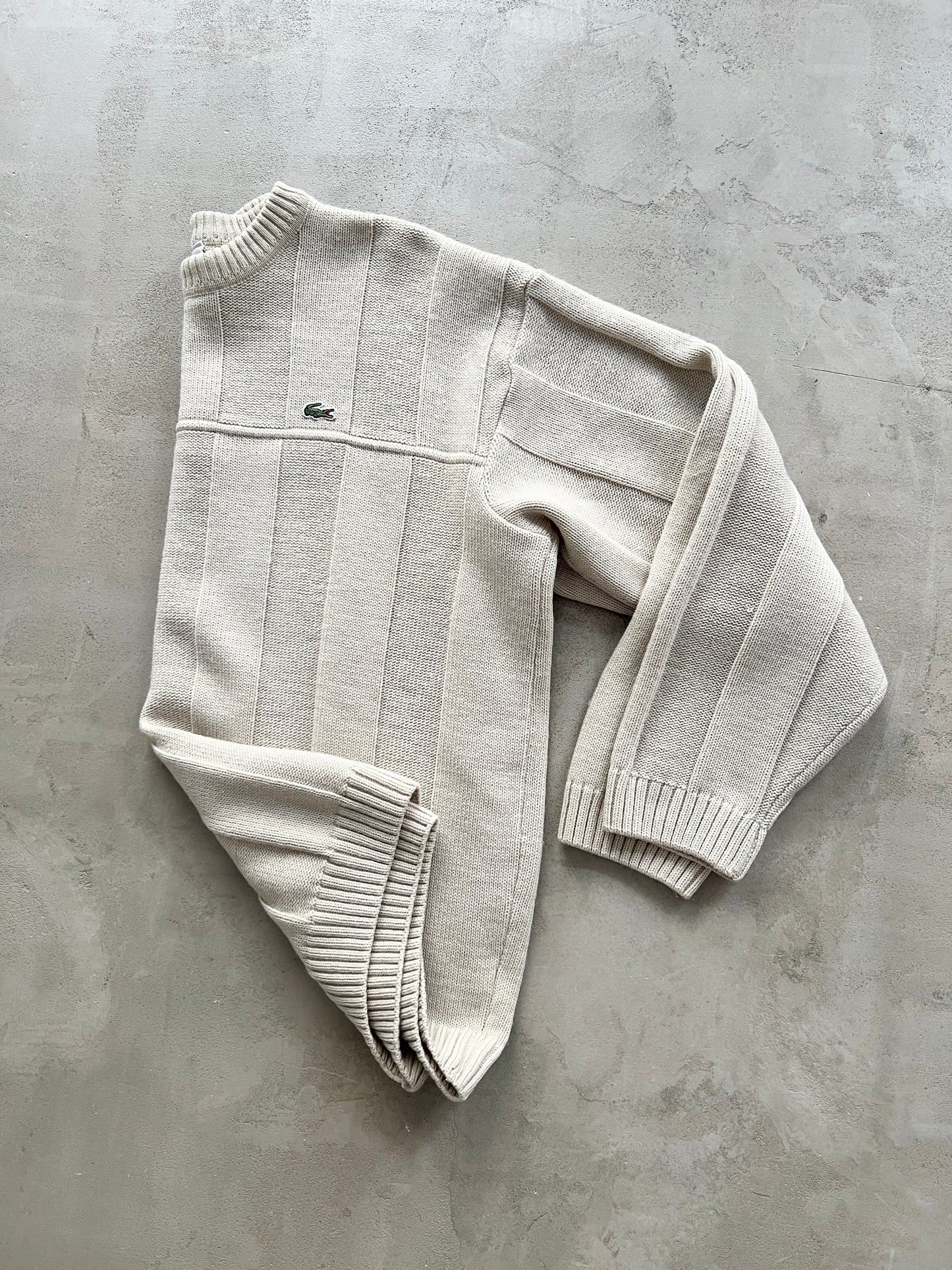 LIGHT BEIGE LACOSTE KNIT SWEATER - 2000S - M/S