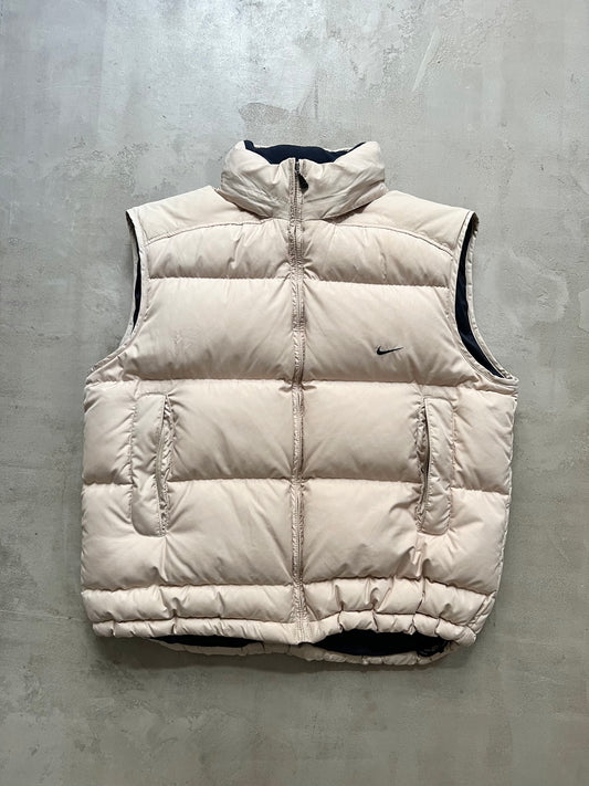 LIGHT BEIGE NIKE PUFFER VEST - 2000S - M/L