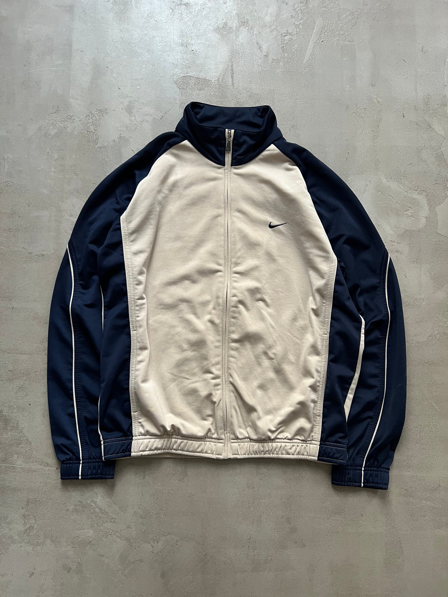 OATMEAL/NAVY NIKE TRACK JACKET - 2000S - M