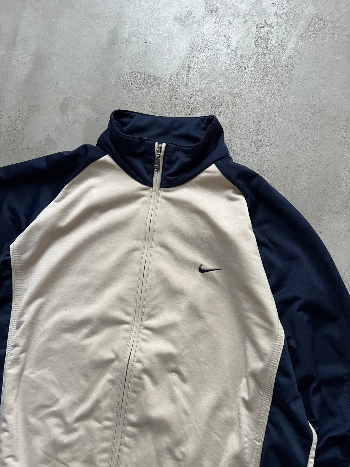 OATMEAL/NAVY NIKE TRACK JACKET - 2000S - M