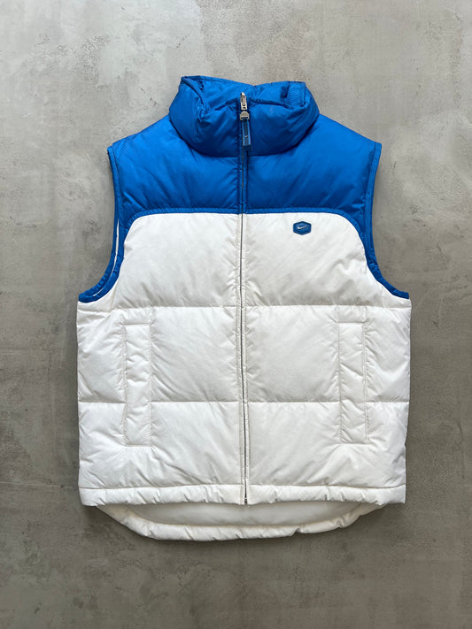 WHITE/BLUE NIKE HEX PUFER VEST - 2000S