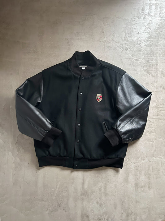 BLACK PORSCHE LEATHER JACKET - 1990S - L/XL