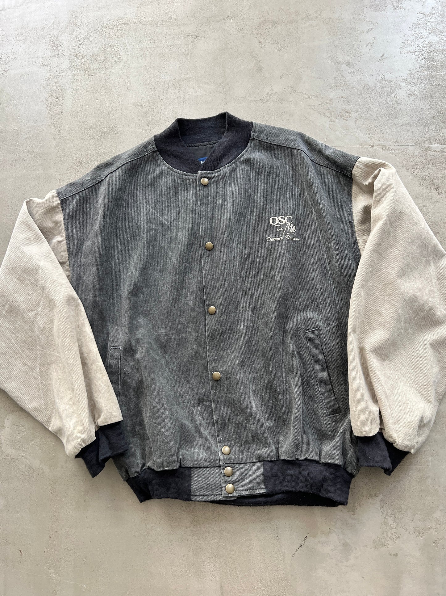 FADED GREY/SAND DETROIT BOMBER - 1990S - L