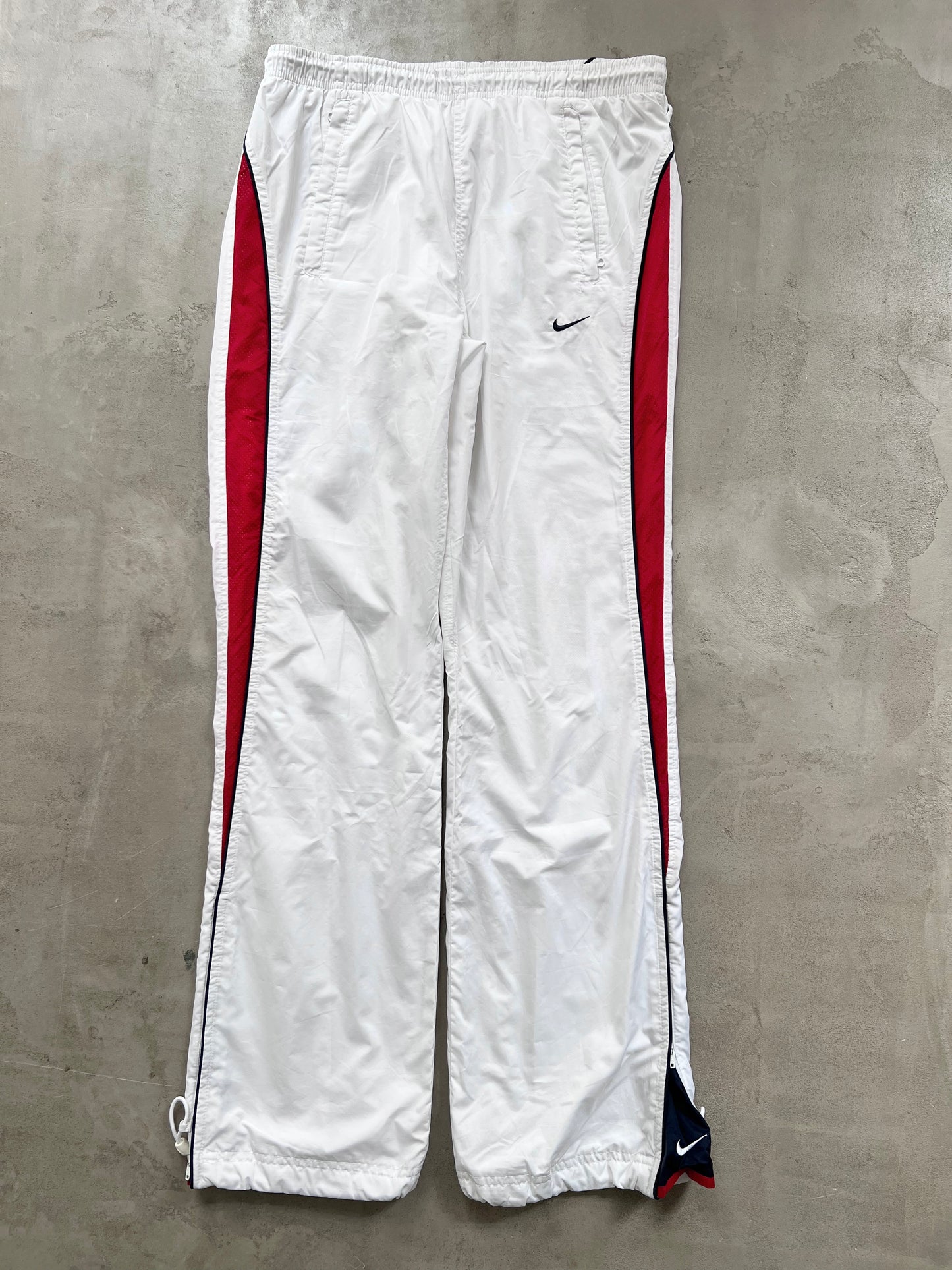 WHITE/RED NIKE TRACK PANTS - 2000S - M