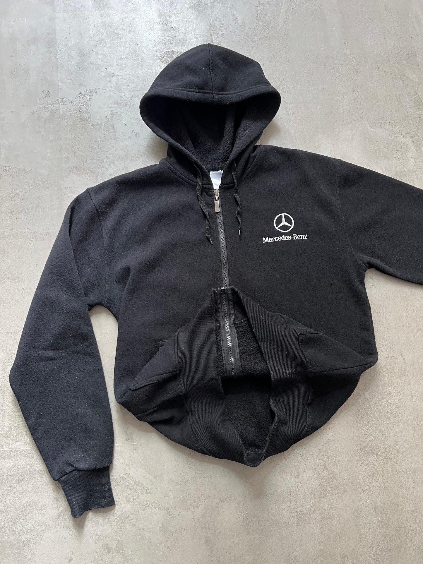 FADED BLACK MERCEDES BENZ ZIP UP HOODIE - 2000S