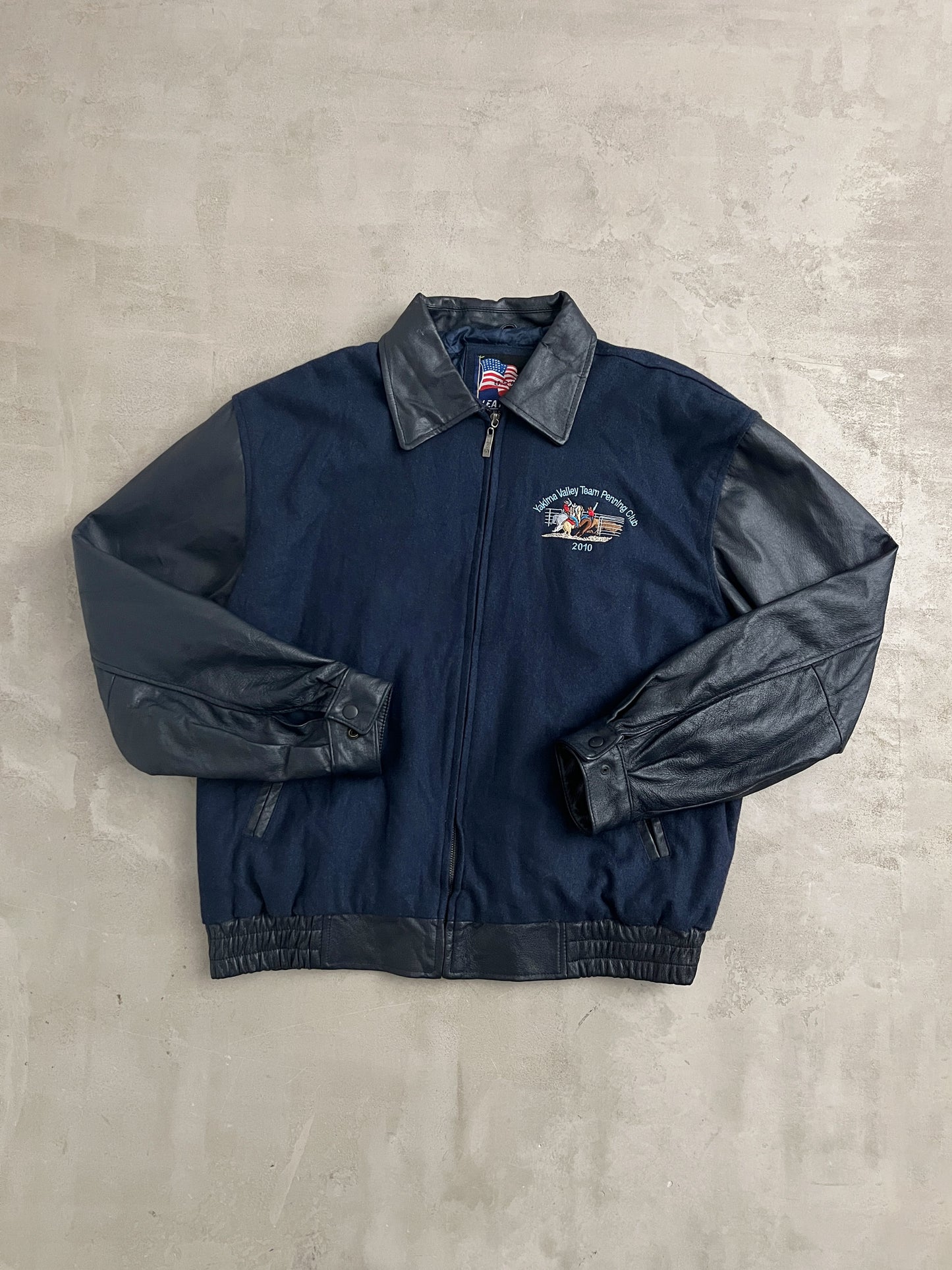 NAVY LACROSSE LEATHER JACKET - 2000S - L