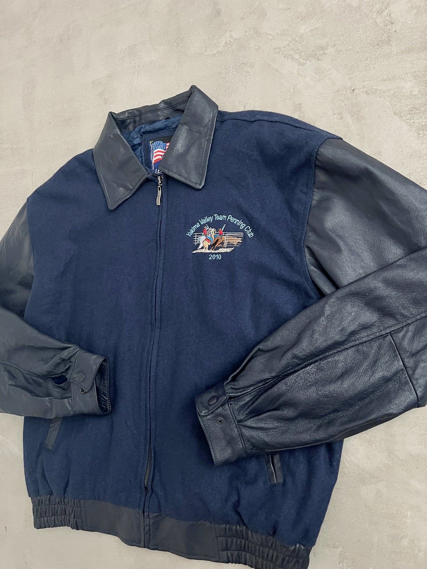 NAVY LACROSSE LEATHER JACKET - 2000S - L