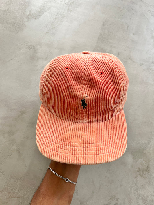 ORANGE POLO RALPH LAUREN CORDUROY CAP - 1990S