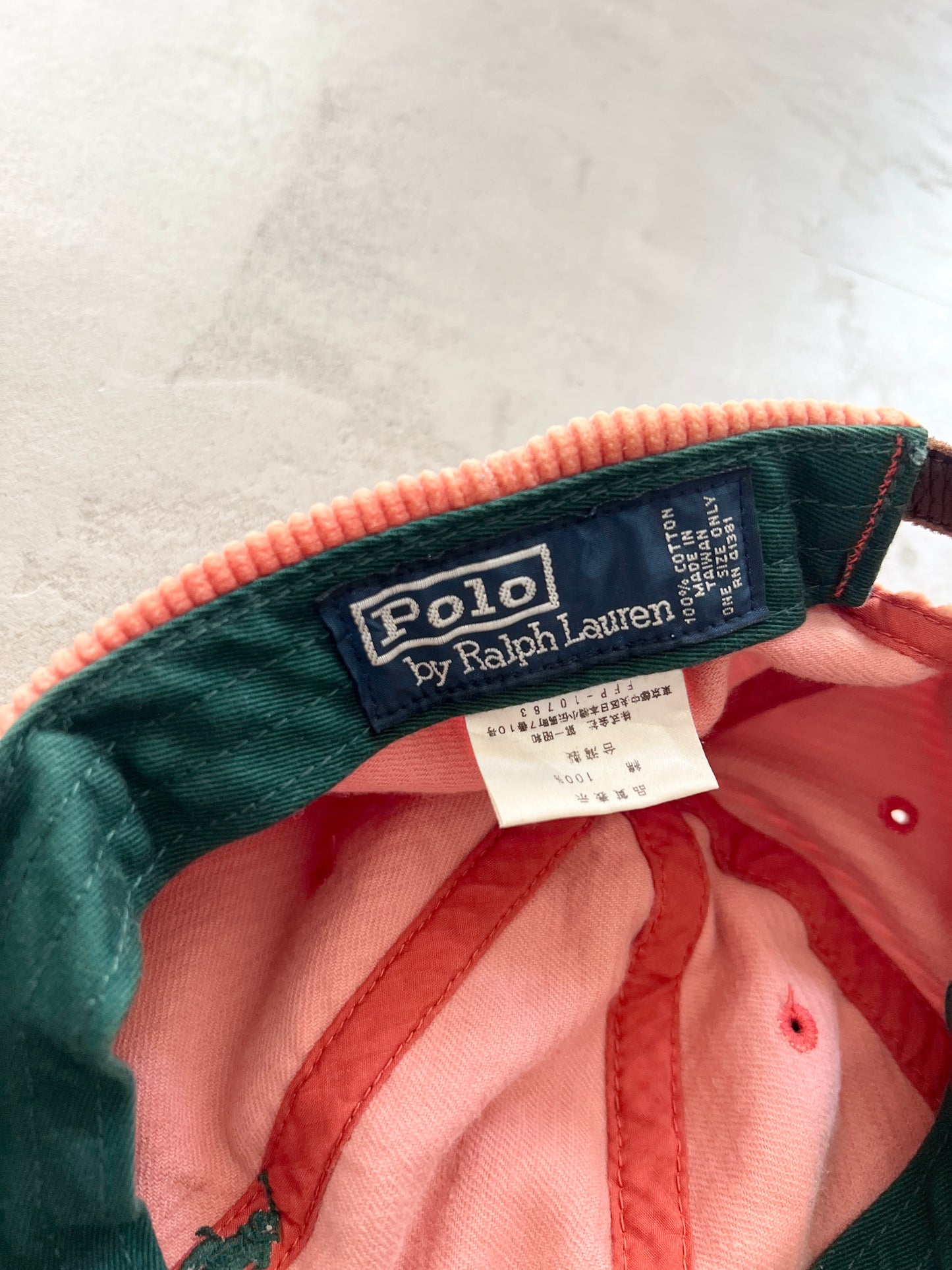 ORANGE POLO RALPH LAUREN CORDUROY CAP - 1990S