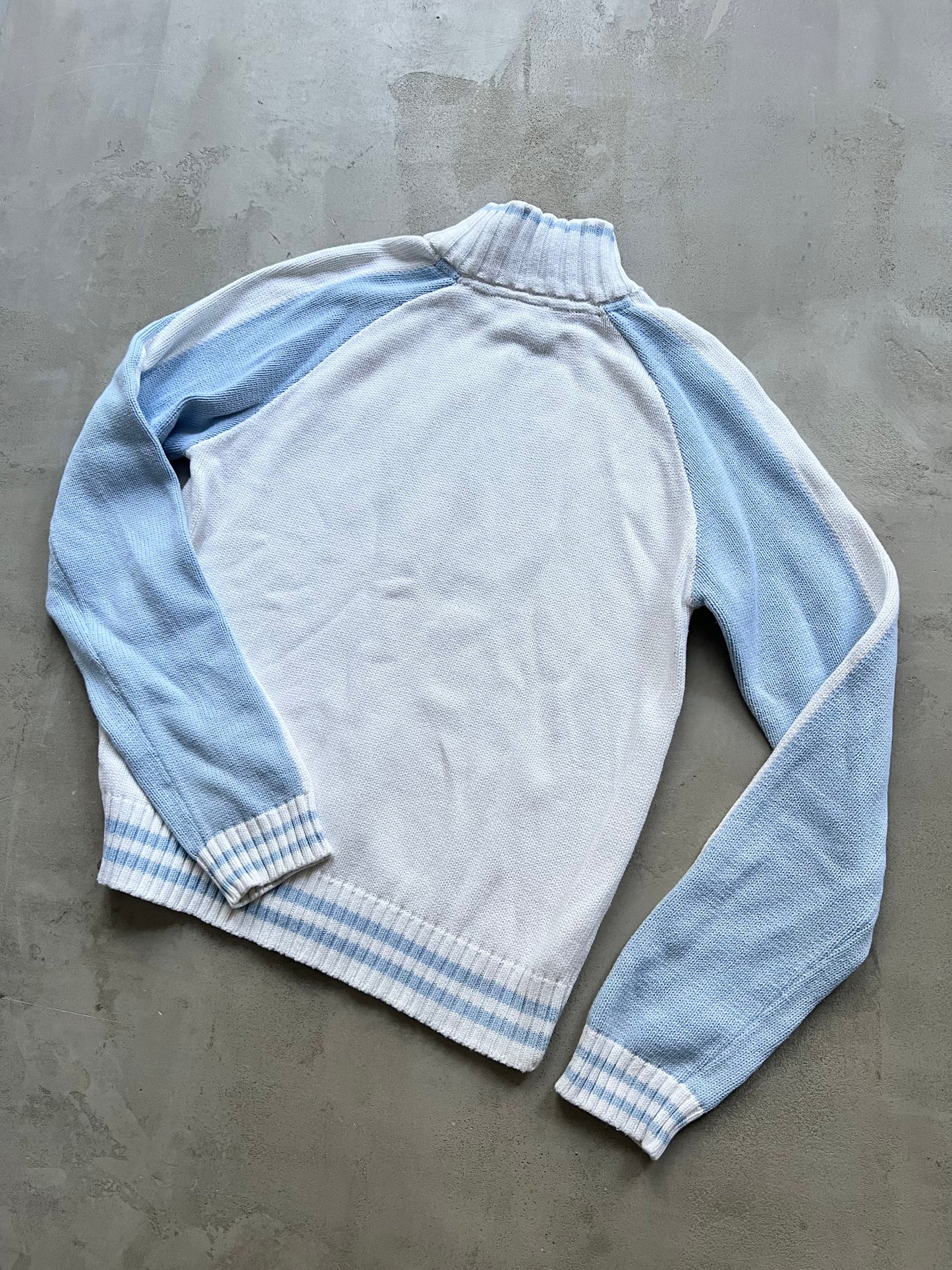 WHITE/BABY BLUE LACOSTE KNIT JACKET - 2000S