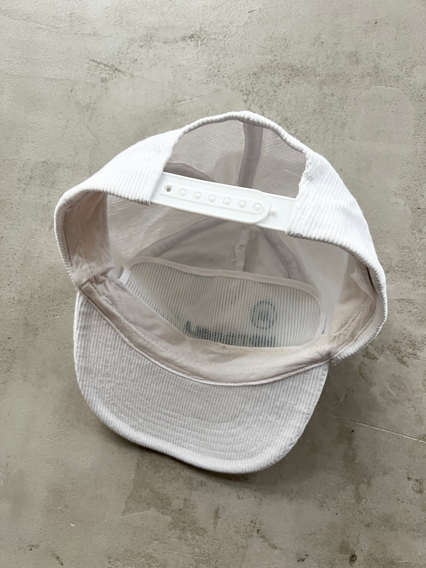 WHITE/BABY BLUE MOTOROLA CORDUROY CAP - 1990S