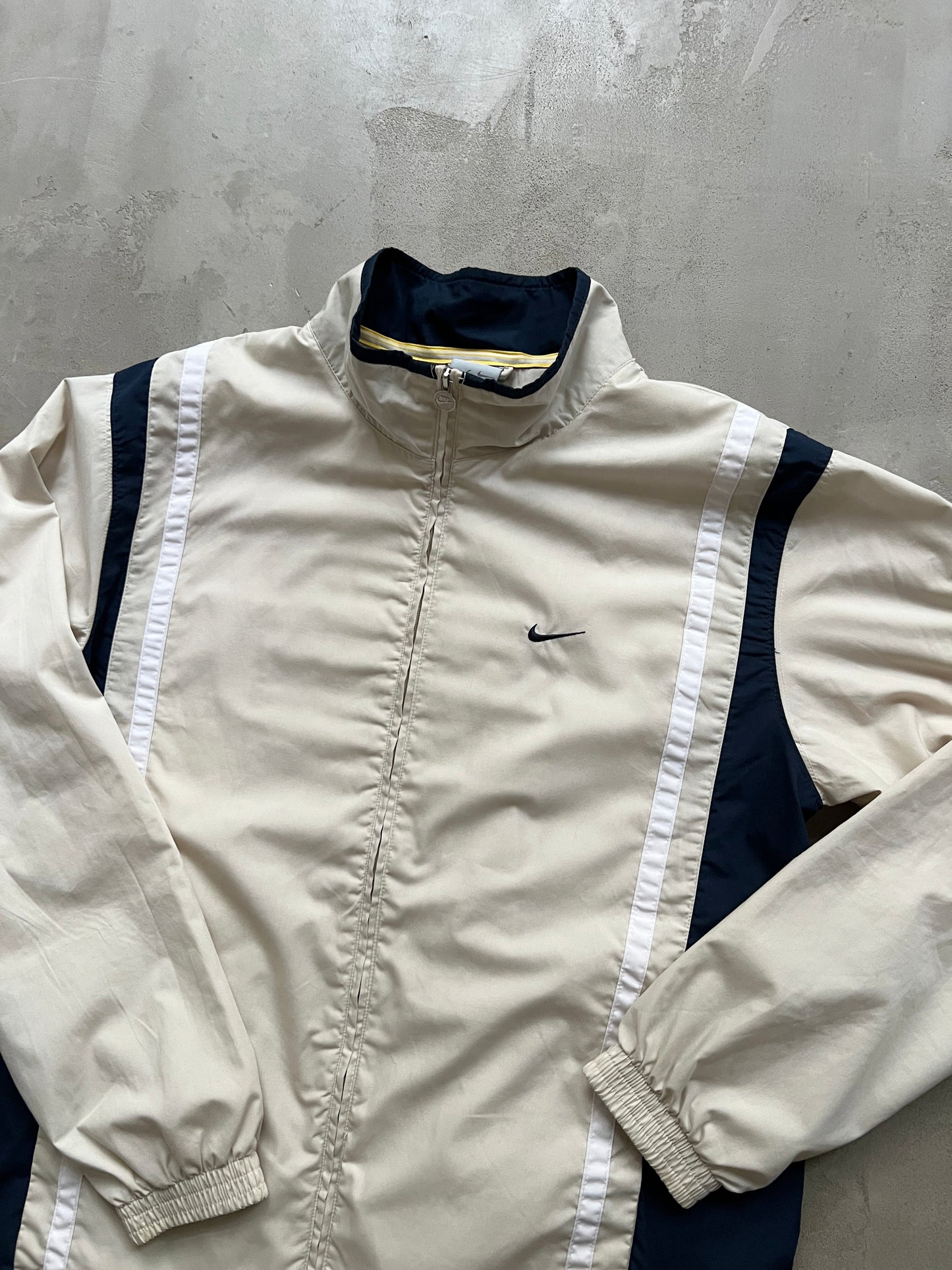 LIGHT BEIGE/NAVY NIKE TRACK JACKET - 2000S - XL