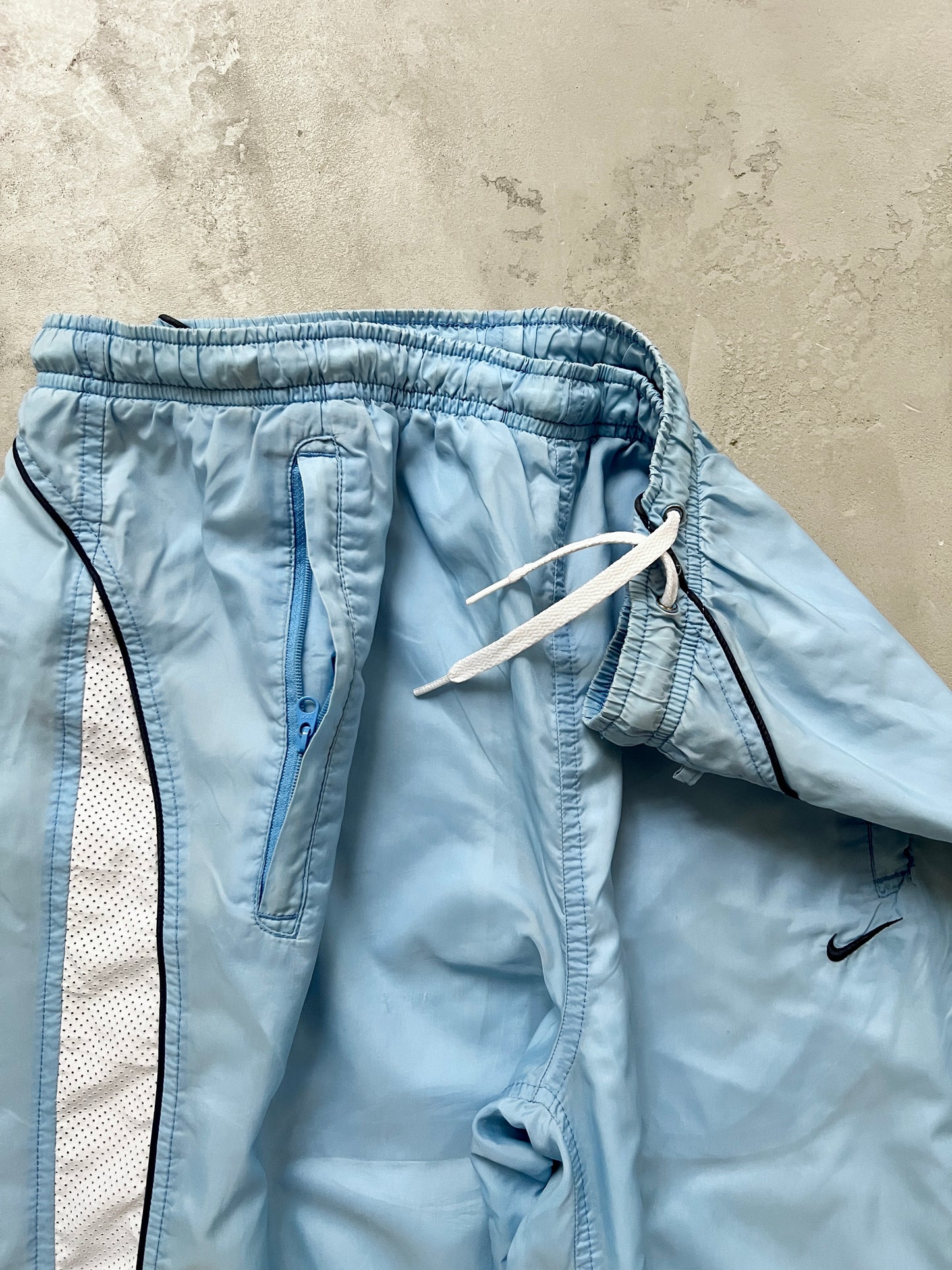 BABY BLUE/WHITE NIKE TRACK PANTS - 2000S - L