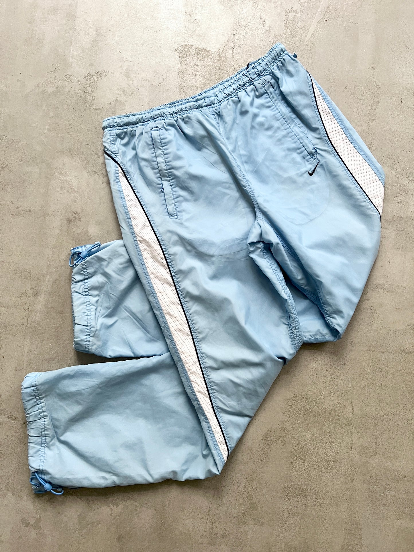 BABY BLUE/WHITE NIKE TRACK PANTS - 2000S - L