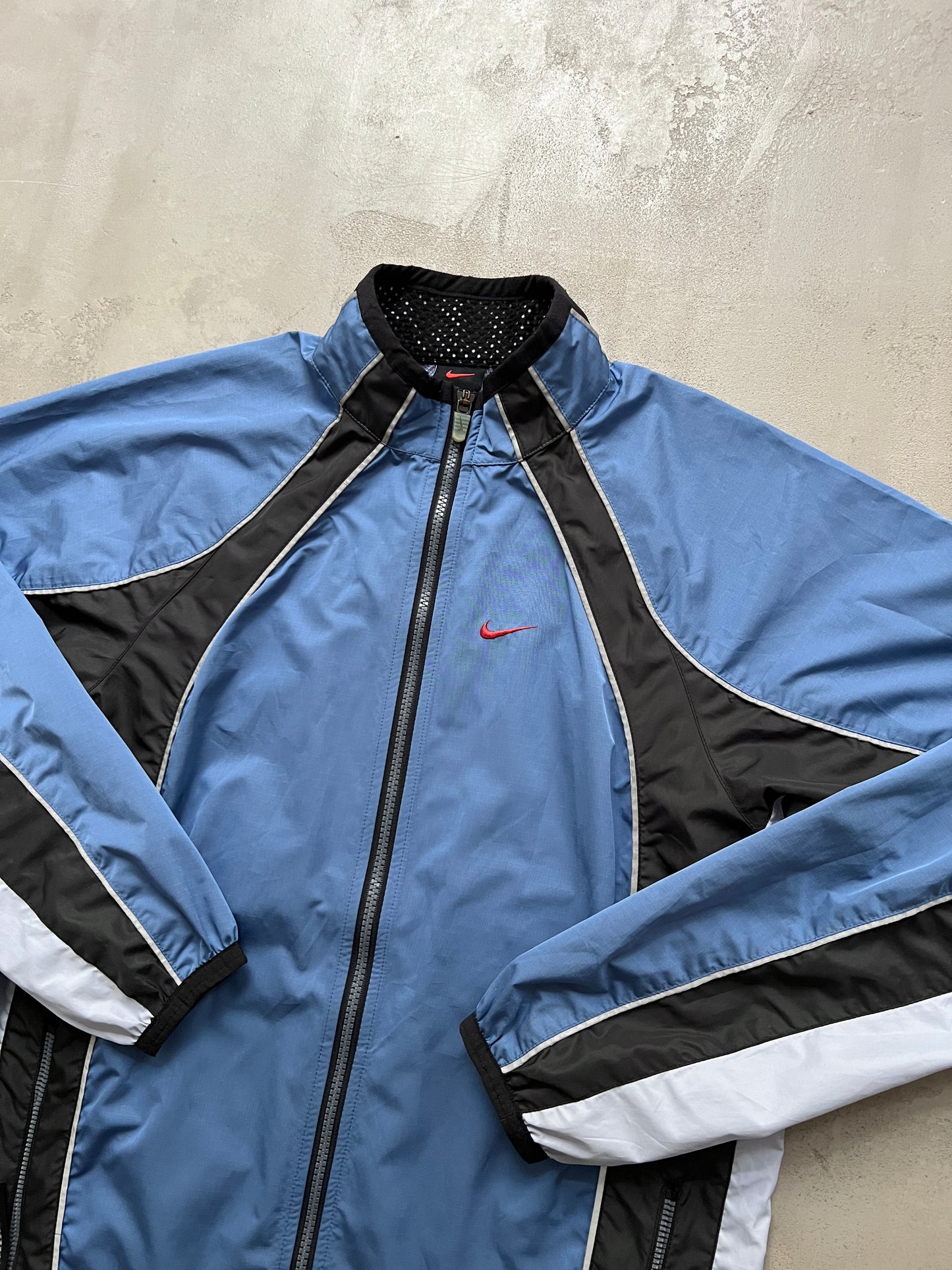 BLUE/BLACK NIKE REFLECTIVE TRACK JACKET - 1990S - L