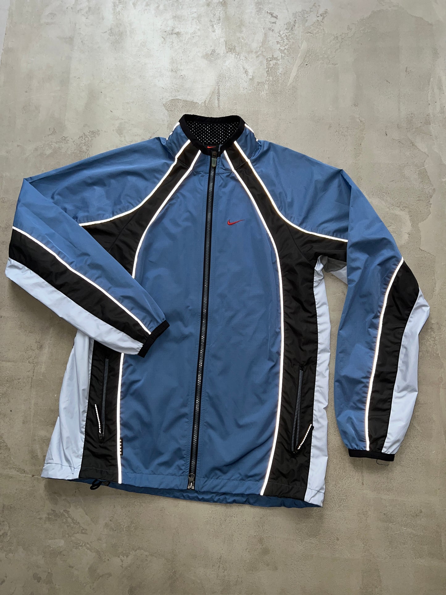 BLUE/BLACK NIKE REFLECTIVE TRACK JACKET - 1990S - L