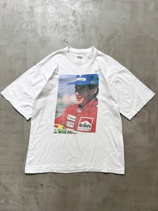 WHITE AYRTON SENNA X MARLBORO RACING TEE - 1990S - XL/L