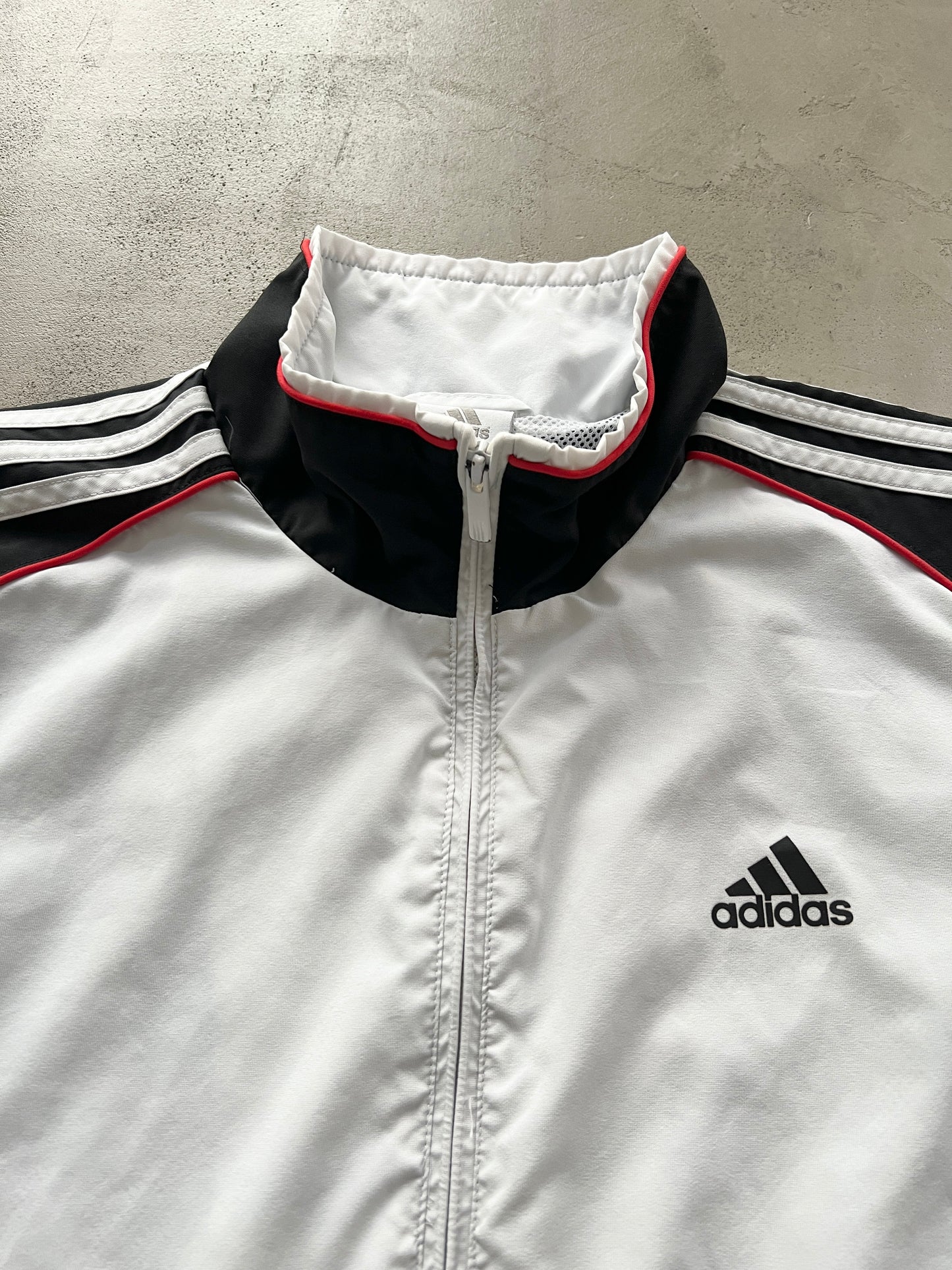 WHITE/BLACK ADIDAS TRACK JACKET - L/XL