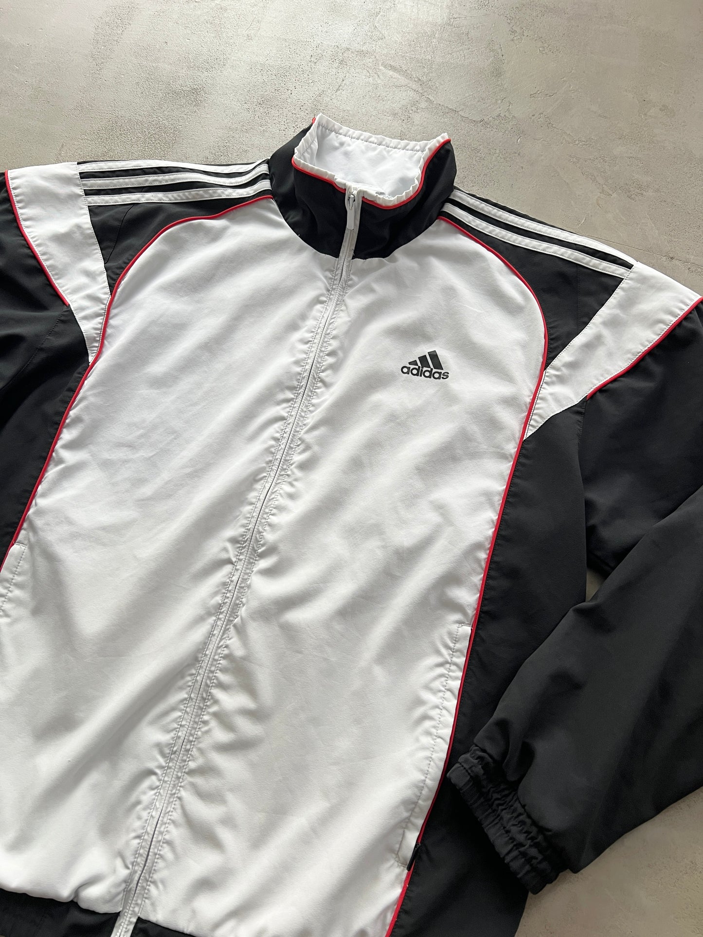 WHITE/BLACK ADIDAS TRACK JACKET - L/XL