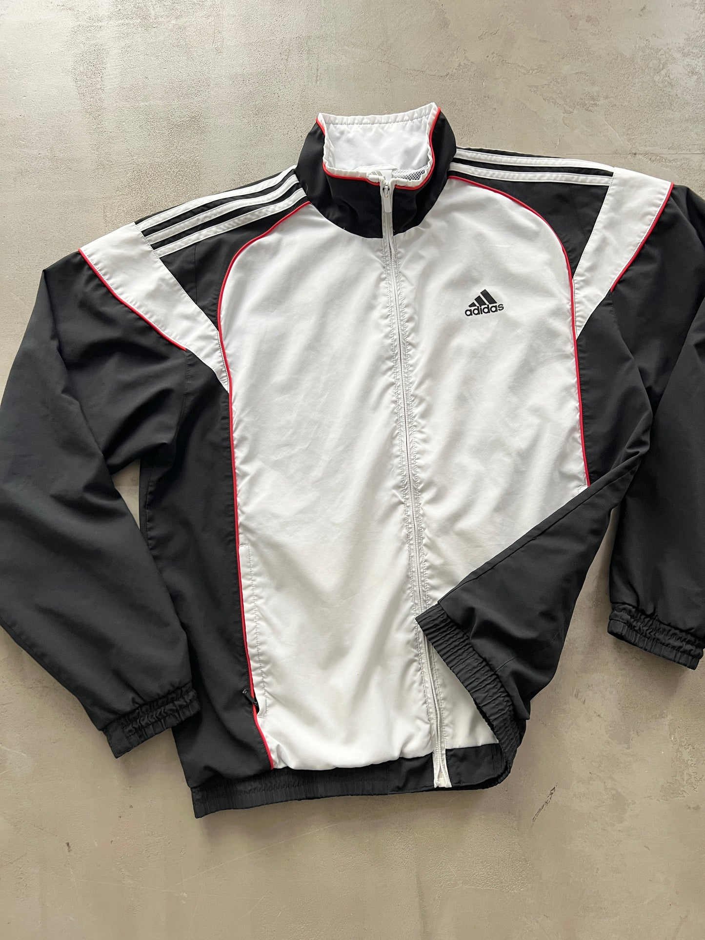 WHITE/BLACK ADIDAS TRACK JACKET - L/XL