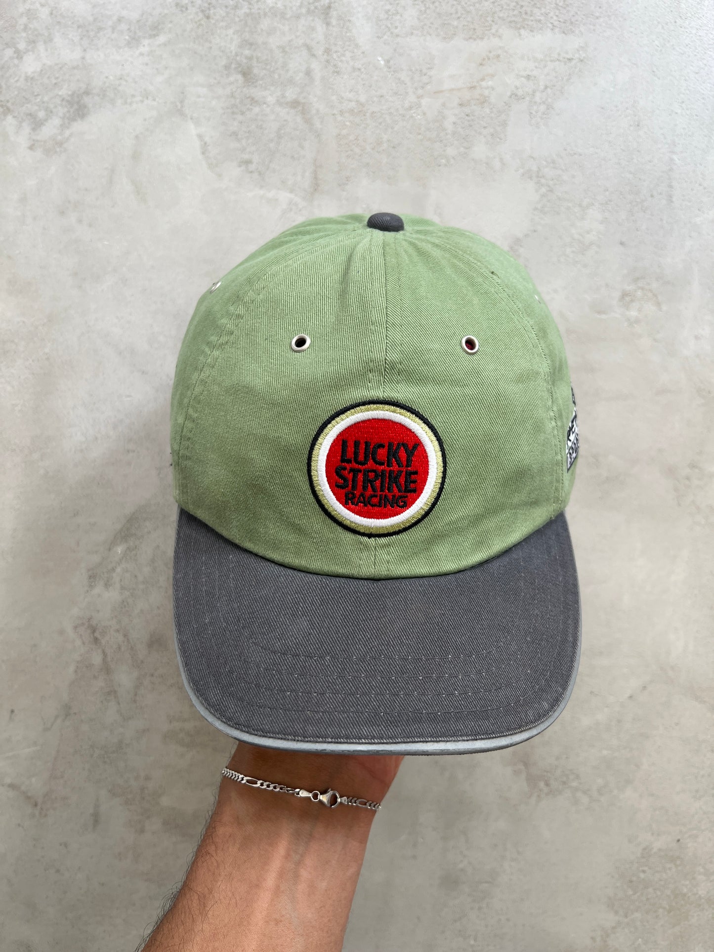 OLIVE GREEN LUCKY STRIKE X HONDA RACING CAP - 1990S