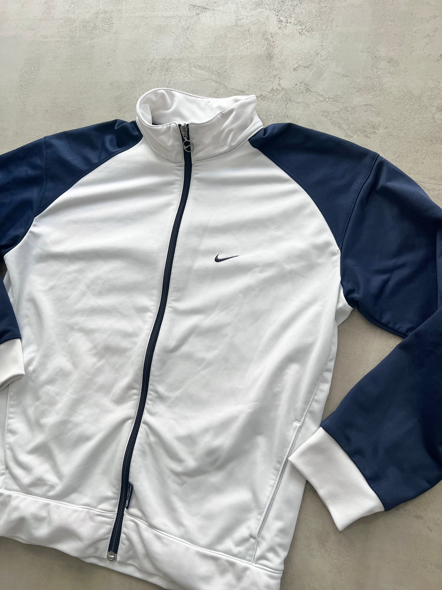 WHITE/NAVY NIKE TRACK JACKET - 2000S - M