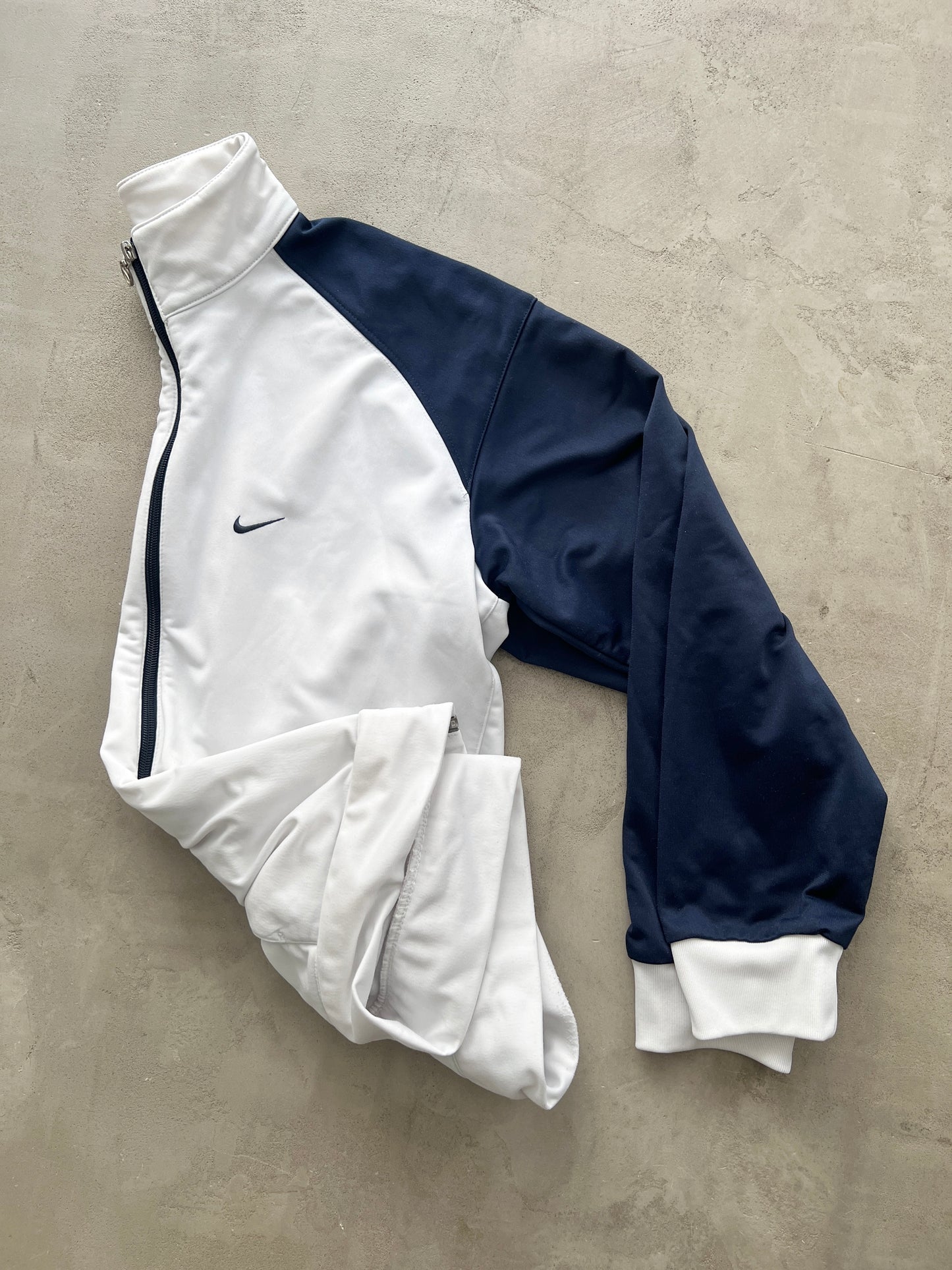 WHITE/NAVY NIKE TRACK JACKET - 2000S - M