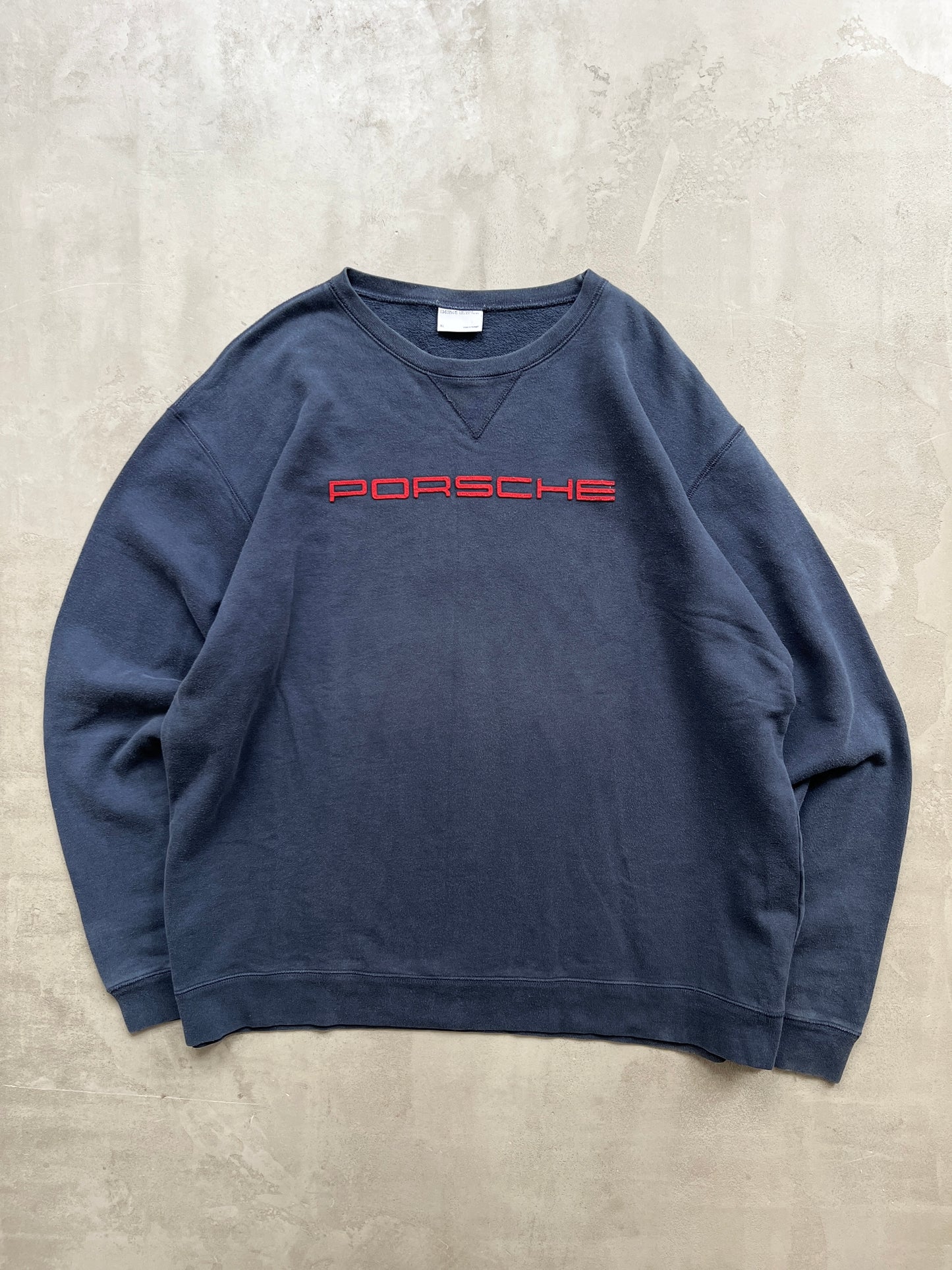 FADED GREY/NAVY PORSCHE SWEATER - 1990S - XL