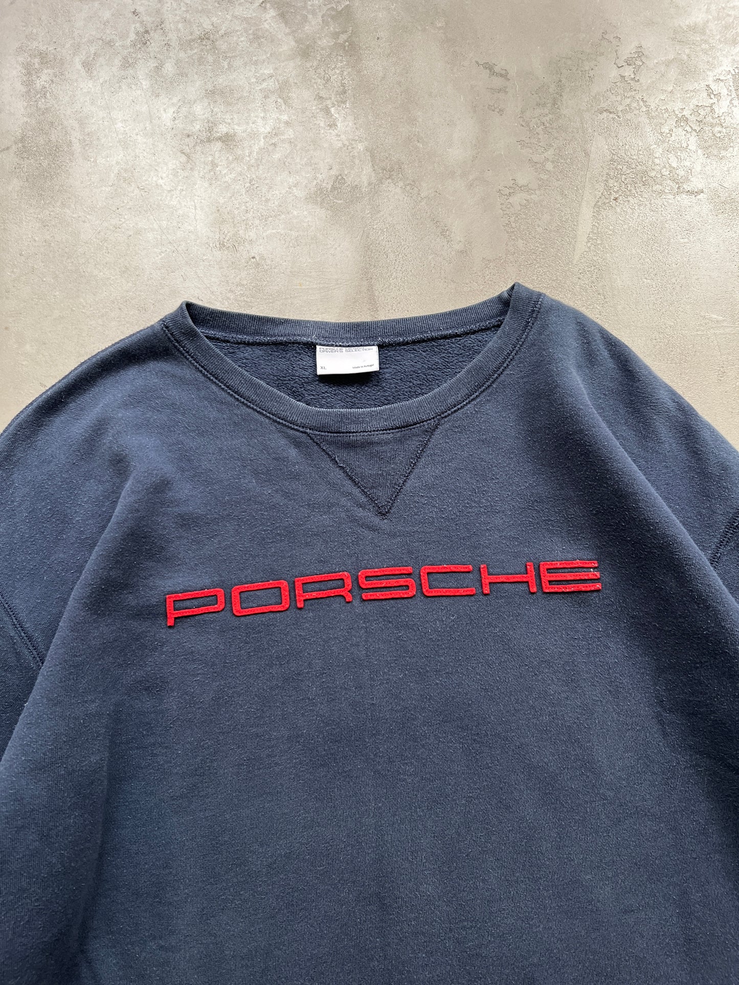 FADED GREY/NAVY PORSCHE SWEATER - 1990S - XL