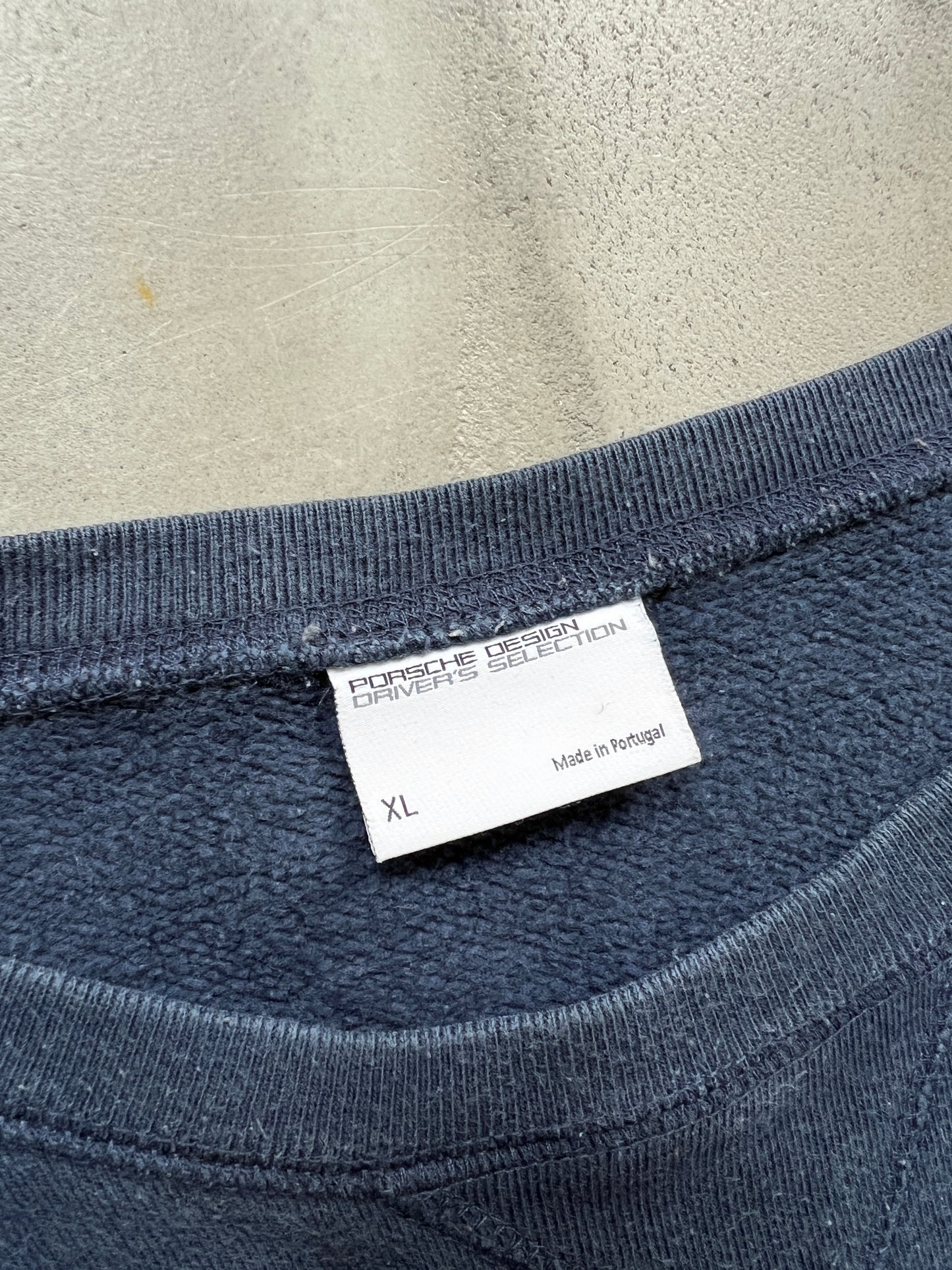 FADED GREY/NAVY PORSCHE SWEATER - 1990S - XL