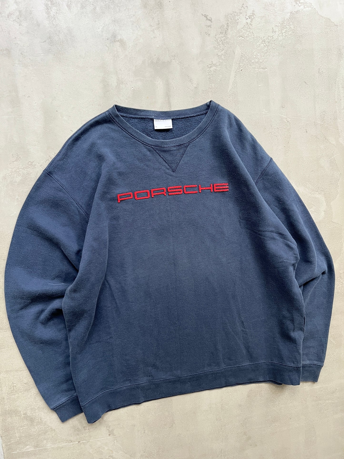 FADED GREY/NAVY PORSCHE SWEATER - 1990S - XL