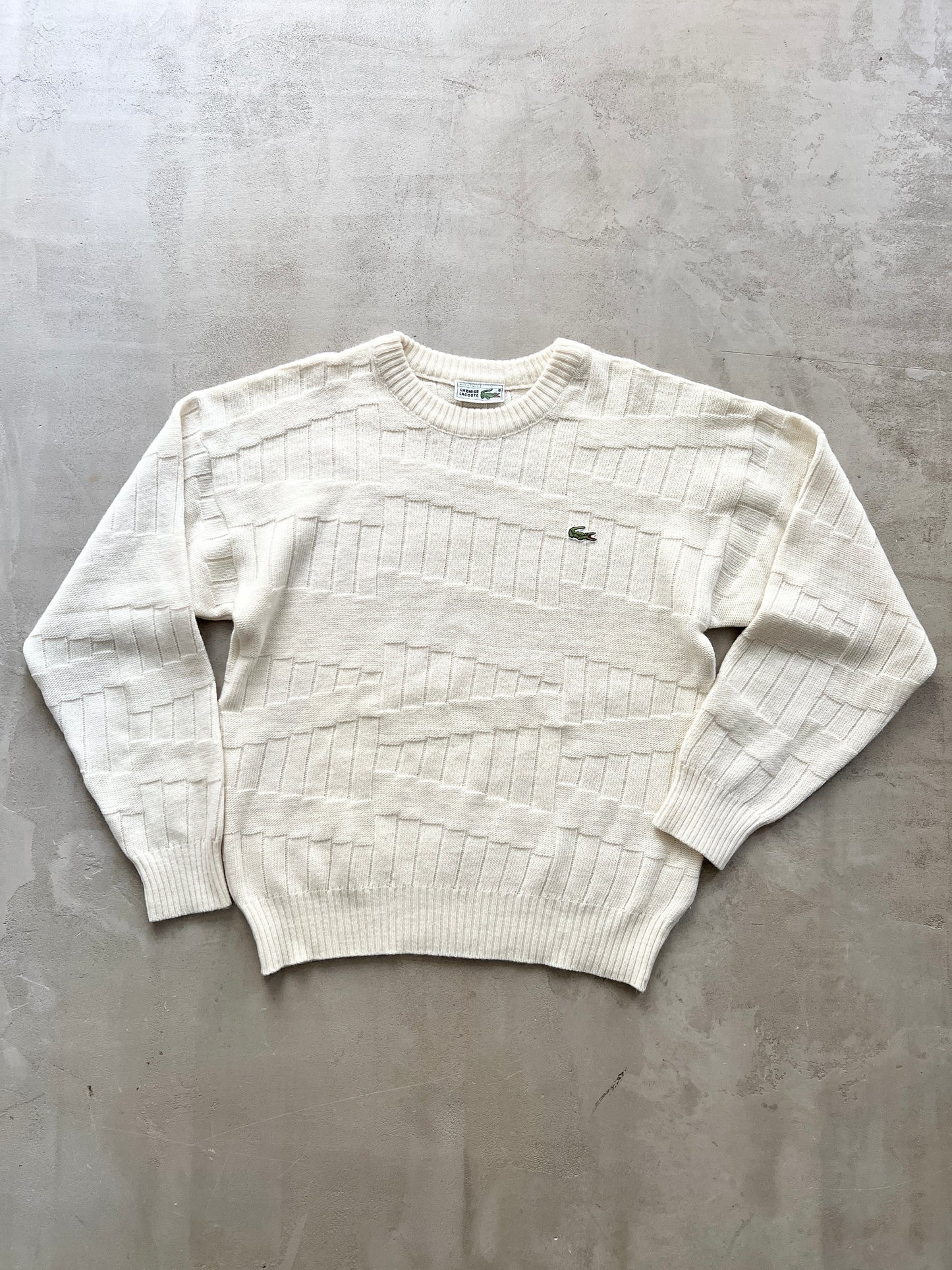 LIGHT BEIGE LACOSTE KNIT SWEATER - 2000S - S/XS