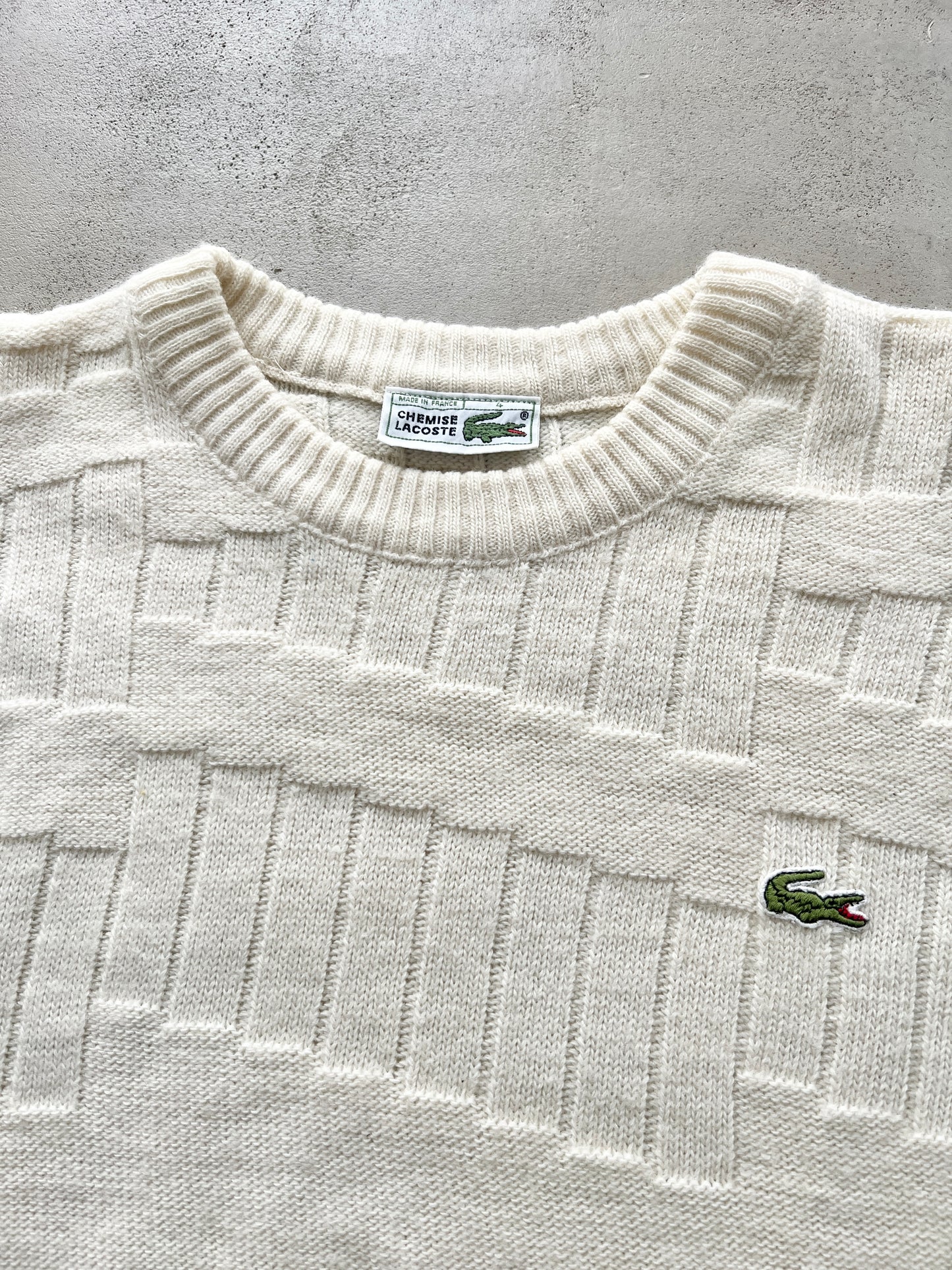 LIGHT BEIGE LACOSTE KNIT SWEATER - 2000S - S/XS