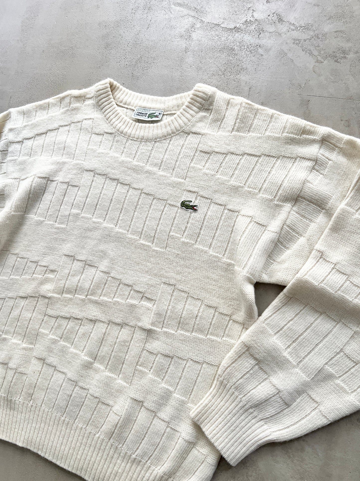 LIGHT BEIGE LACOSTE KNIT SWEATER - 2000S - S/XS