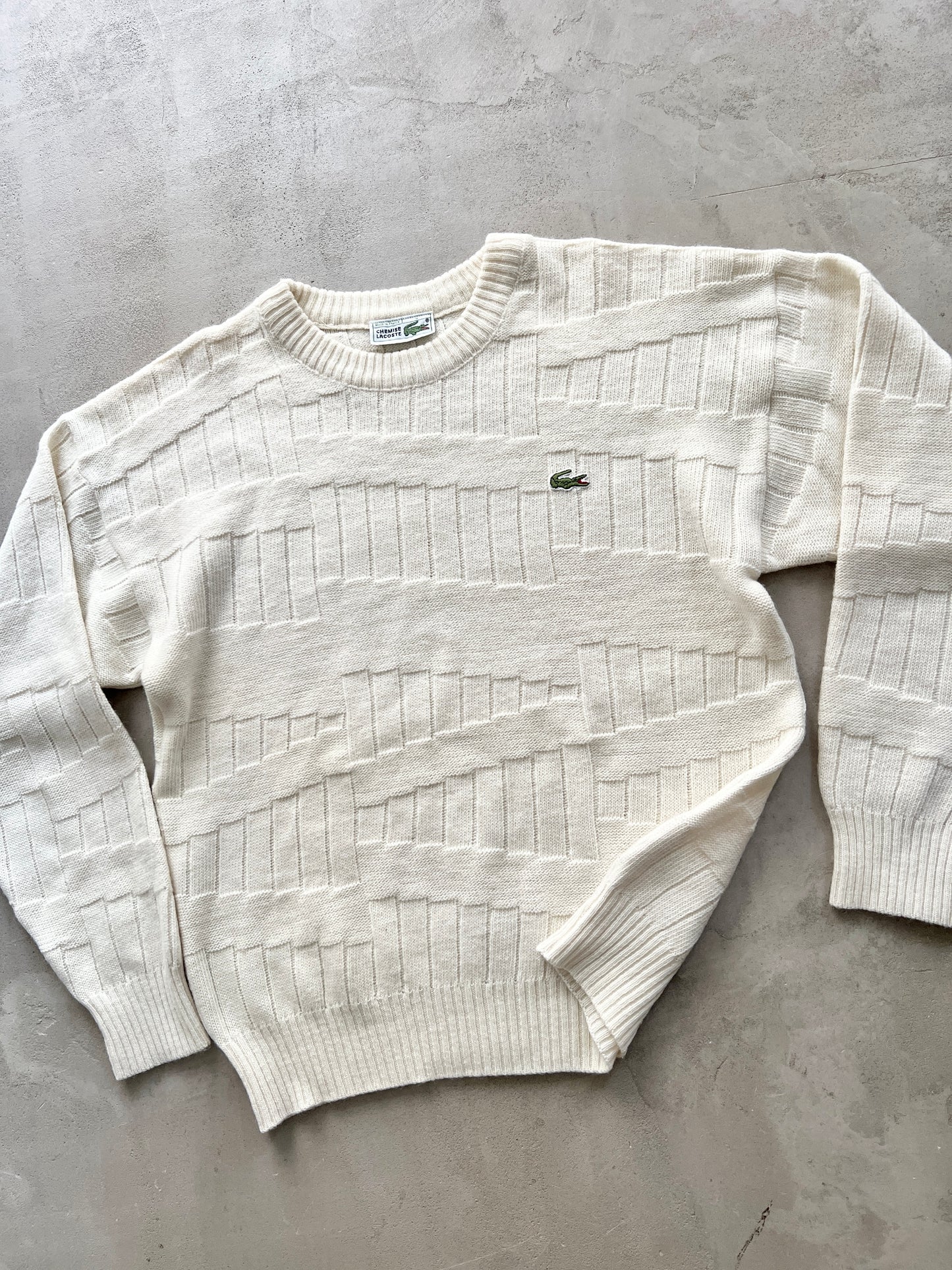 LIGHT BEIGE LACOSTE KNIT SWEATER - 2000S - S/XS