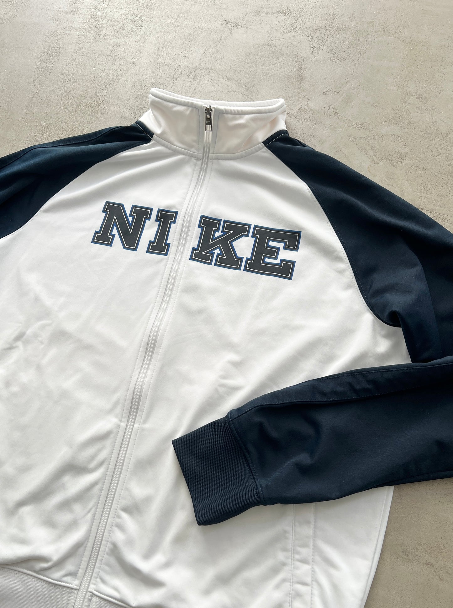 WHITE/NAVY NIKE TRACK JACKET - 2000S - XL