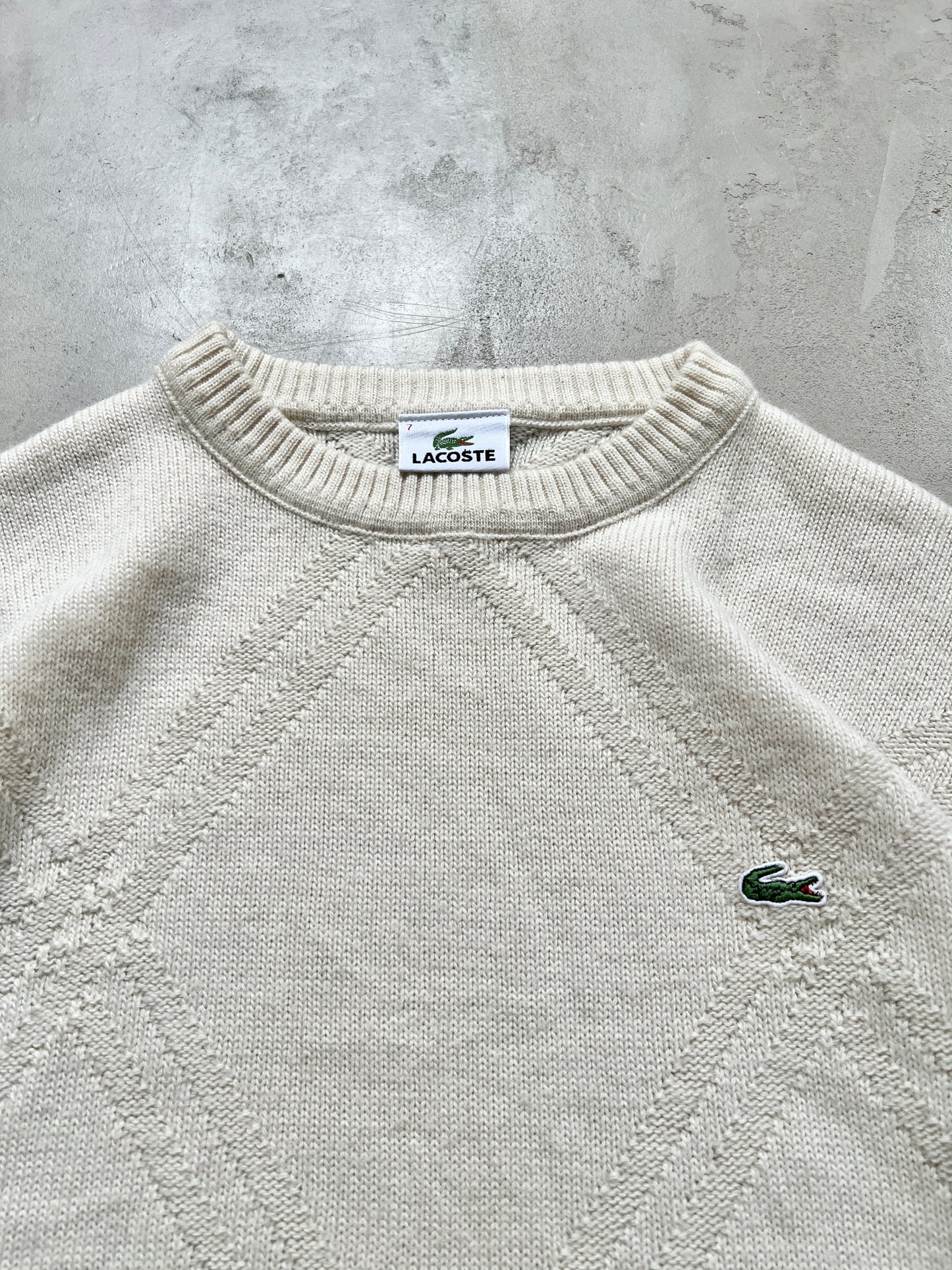 LIGHT BEIGE LACOSTE KNIT SWEATER - 2000S